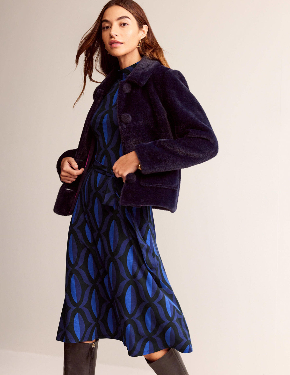 Alberta Jersey Midi Dress-Sapphire Blue, Geo Valley - Image 4