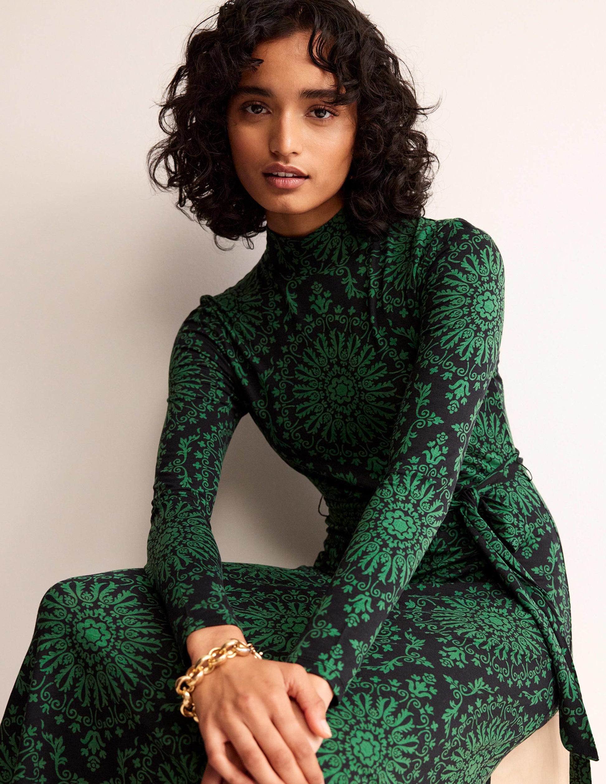 Alberta Jersey Midi Dress-Amazon Green, Artizan Geo-1