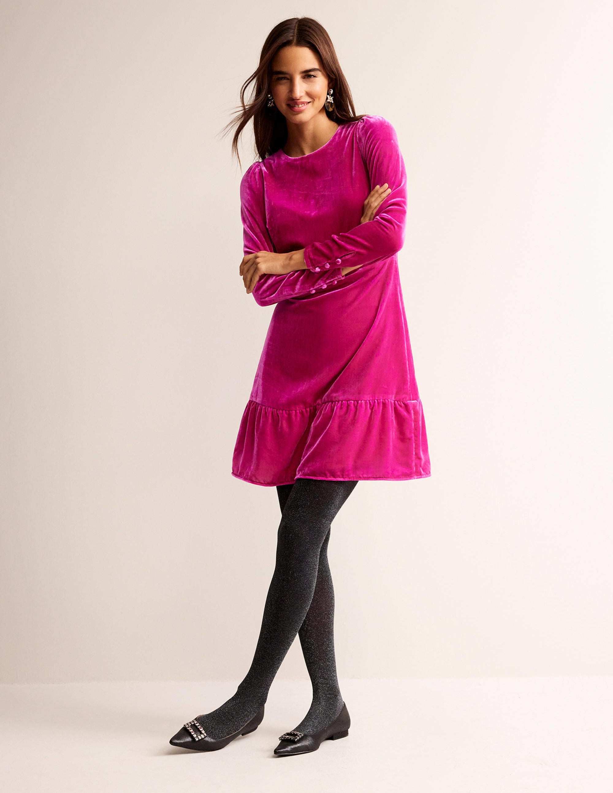 Velvet Short Dress-Vibrant Plum - Image 1