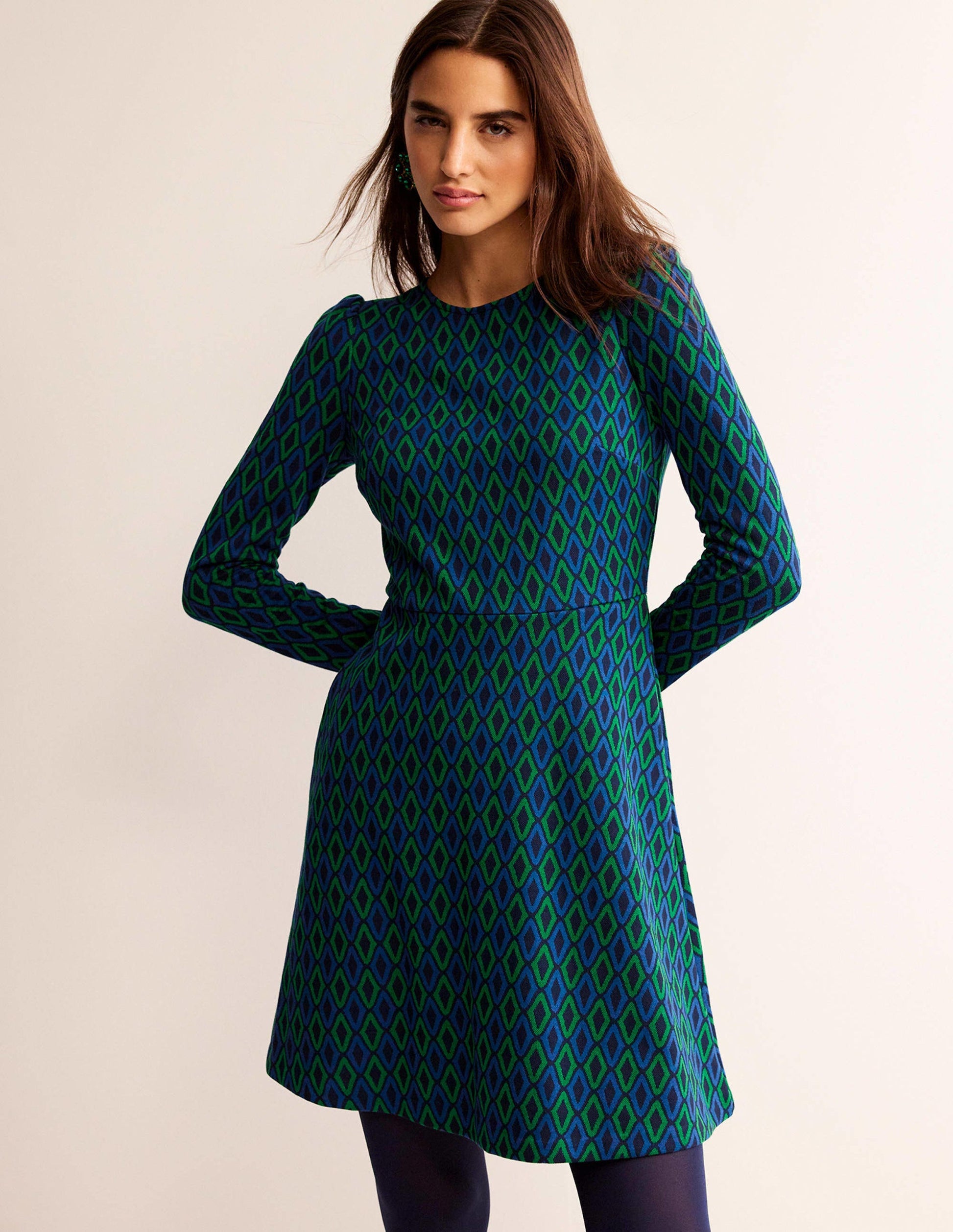 Jacquard A-Line Short Dress-Atlantic, Azure Jacquard-1