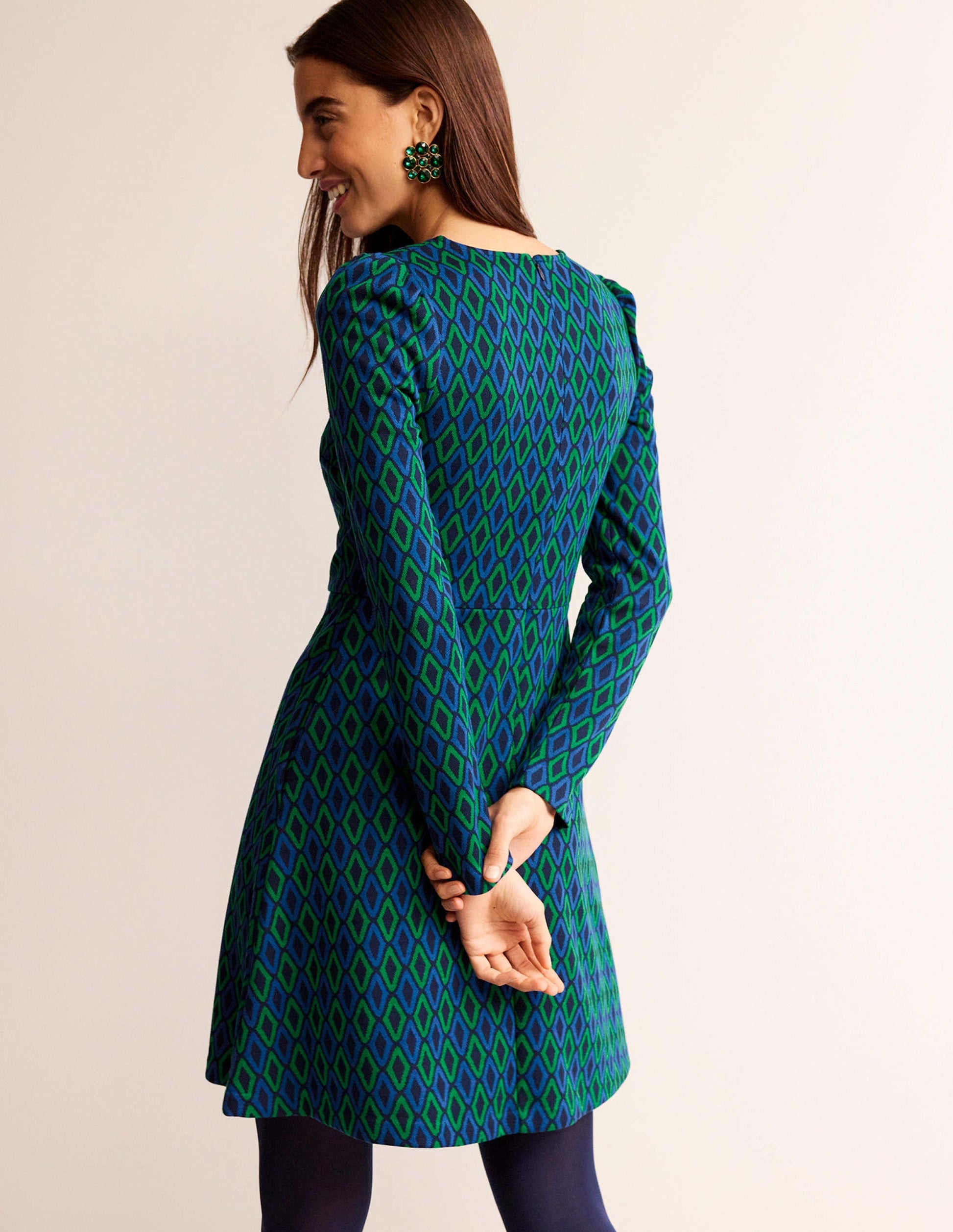 Jacquard A-Line Short Dress-Atlantic, Azure Jacquard-3