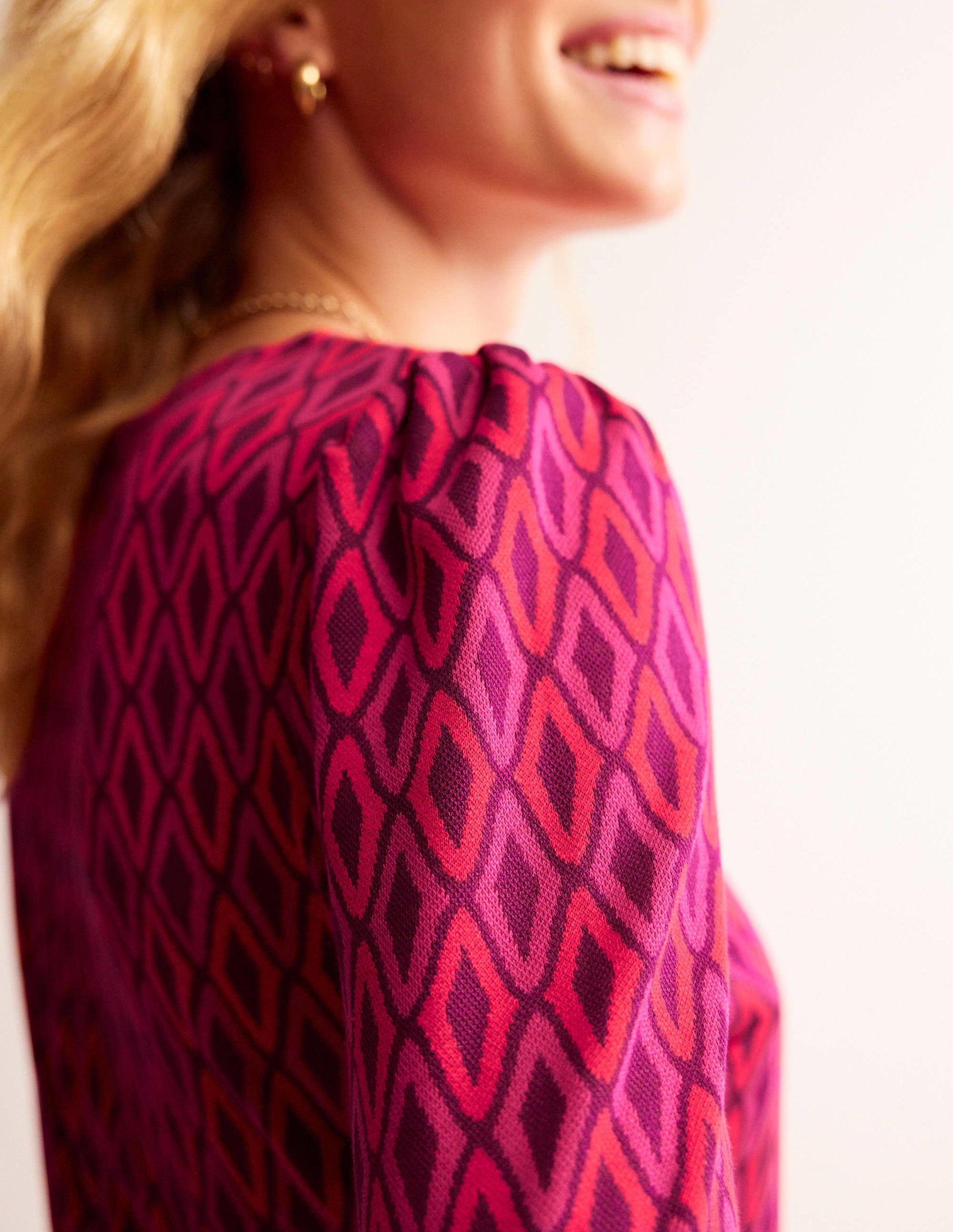 Jacquard A-Line Short Dress-Vibrant Pink, Azure Jacquard-3