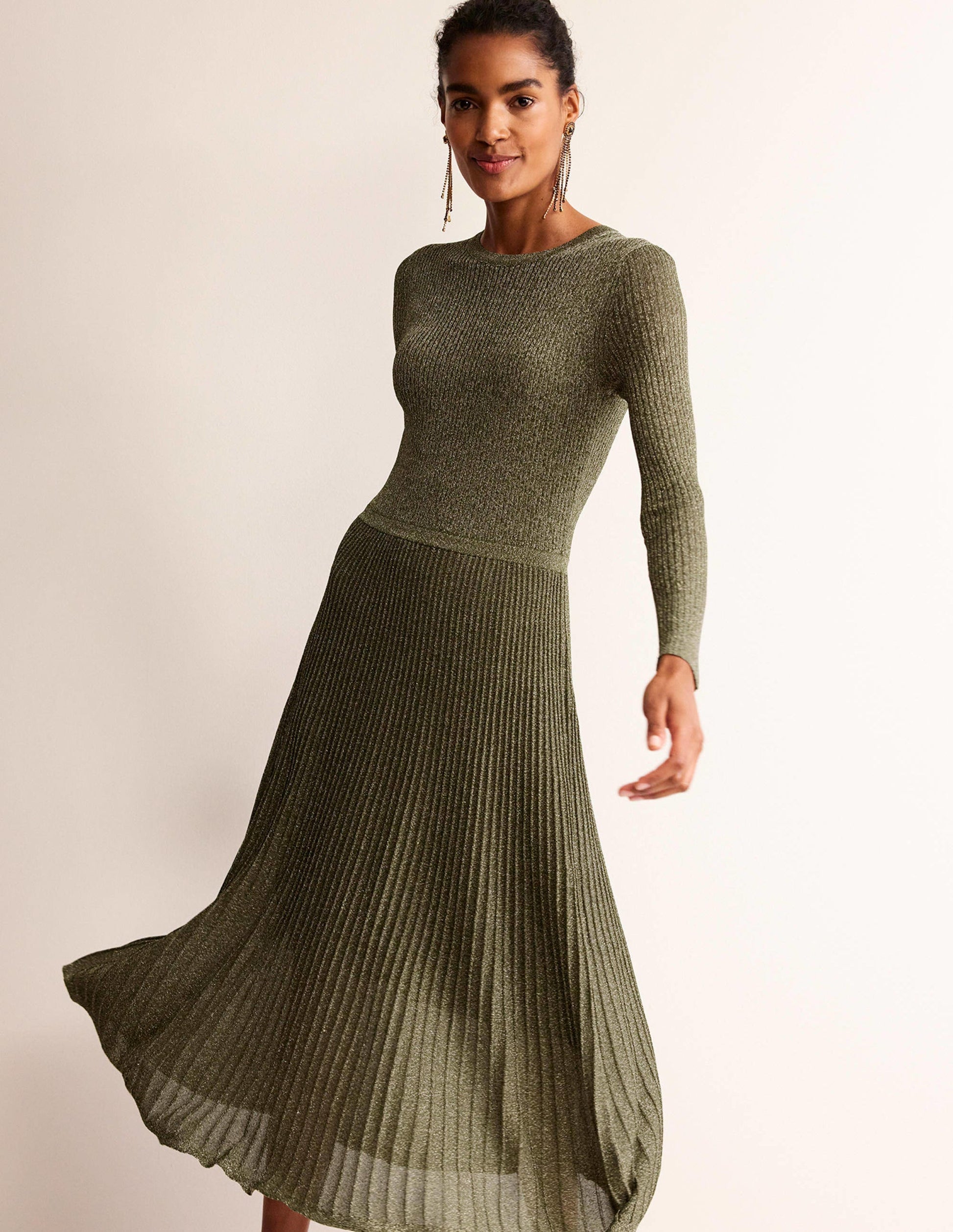 Ribbed Metallic Dress-Gold-2