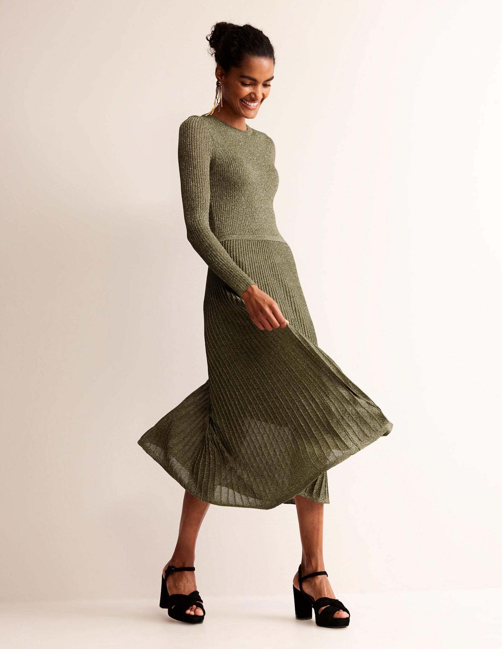 Ribbed Metallic Dress-Gold-4