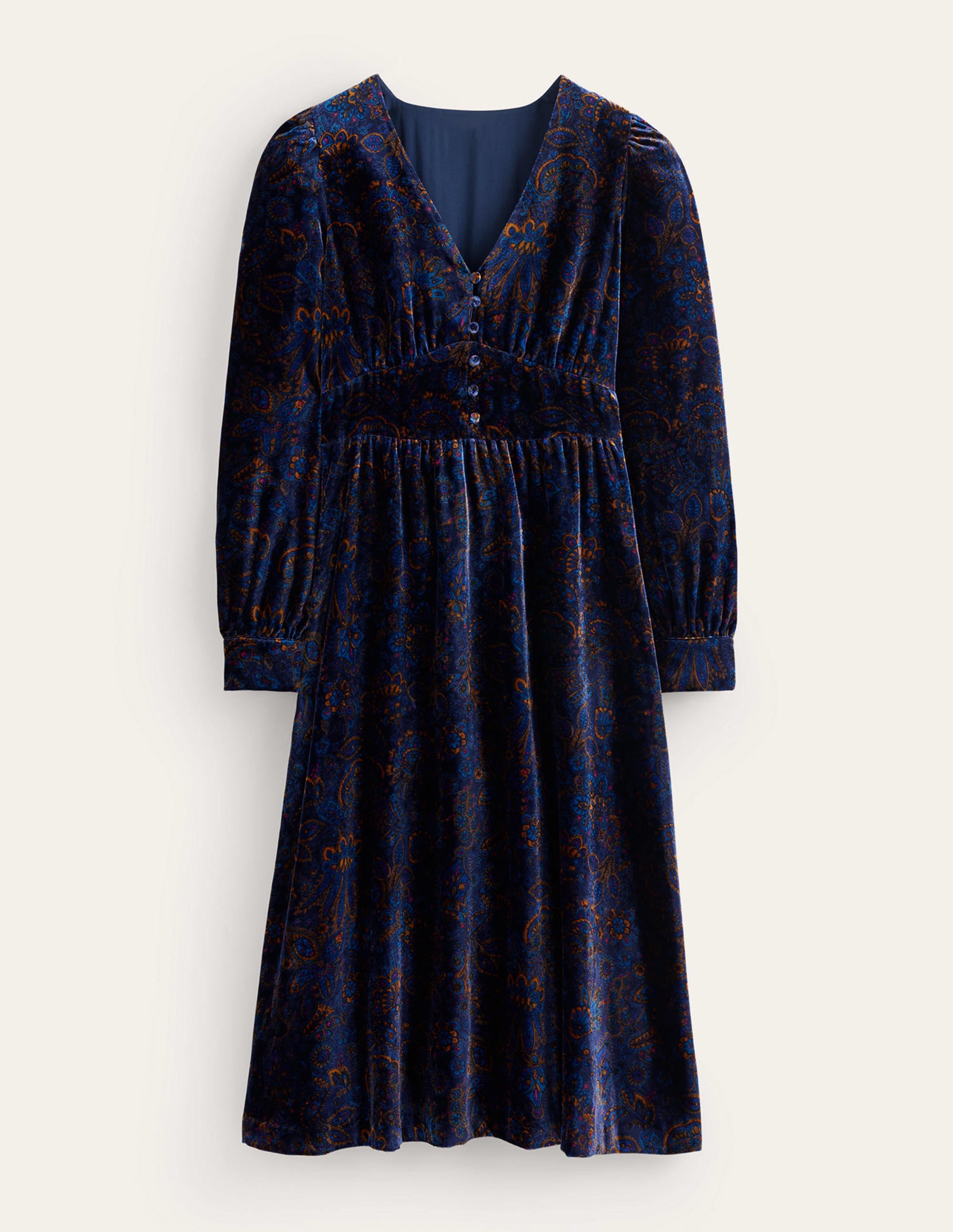 Elise Velvet Midi Dress-French Navy, Azalea Bloom - Image 5