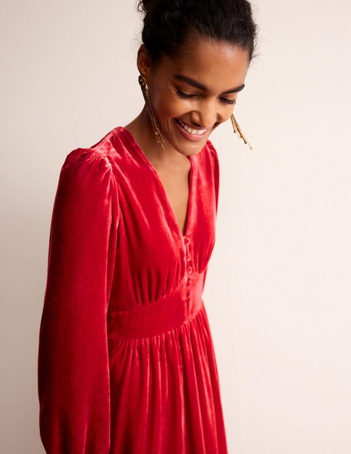 Elise Velvet Midi Dress-Red - Image 1