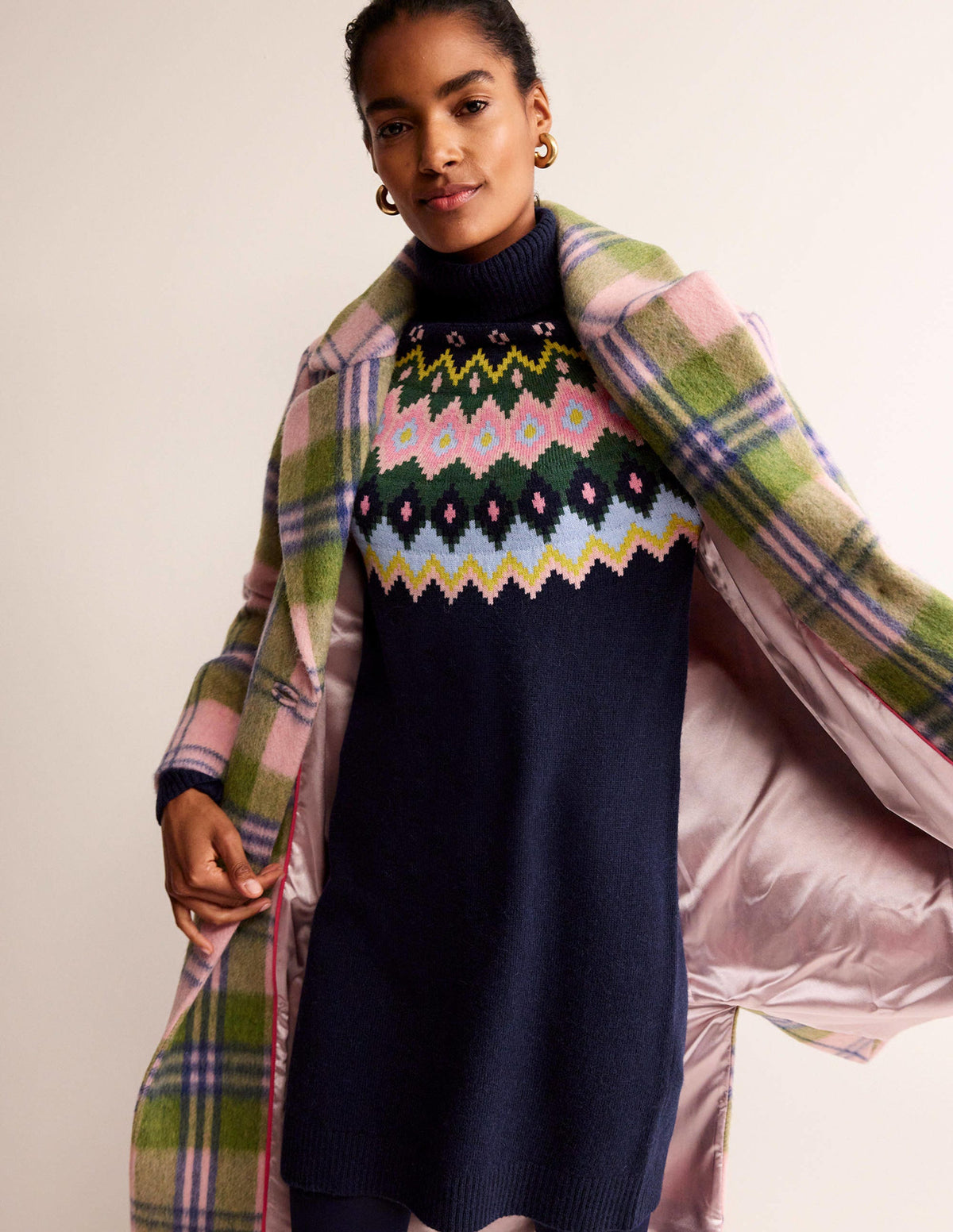 Edith Fair Isle Knitted Dress-Navy - Image 1