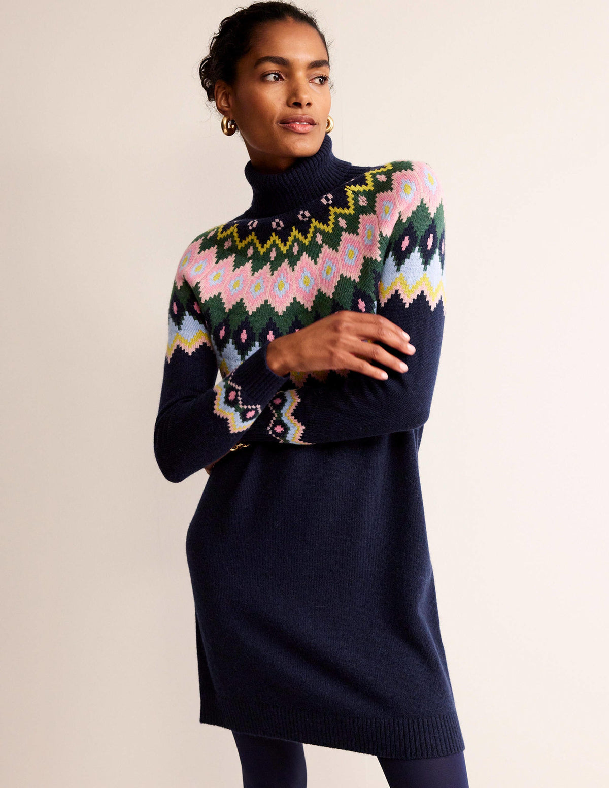 Edith Fair Isle Knitted Dress-Navy-2