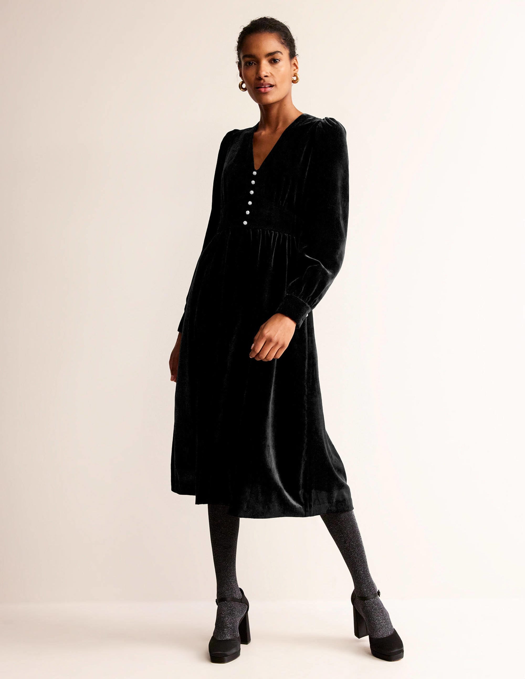 Elise Velvet Jewel Midi Dress-Black - Image 4