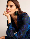Floral Ruffle-Neck Maxi Dress-Navy, Freesia