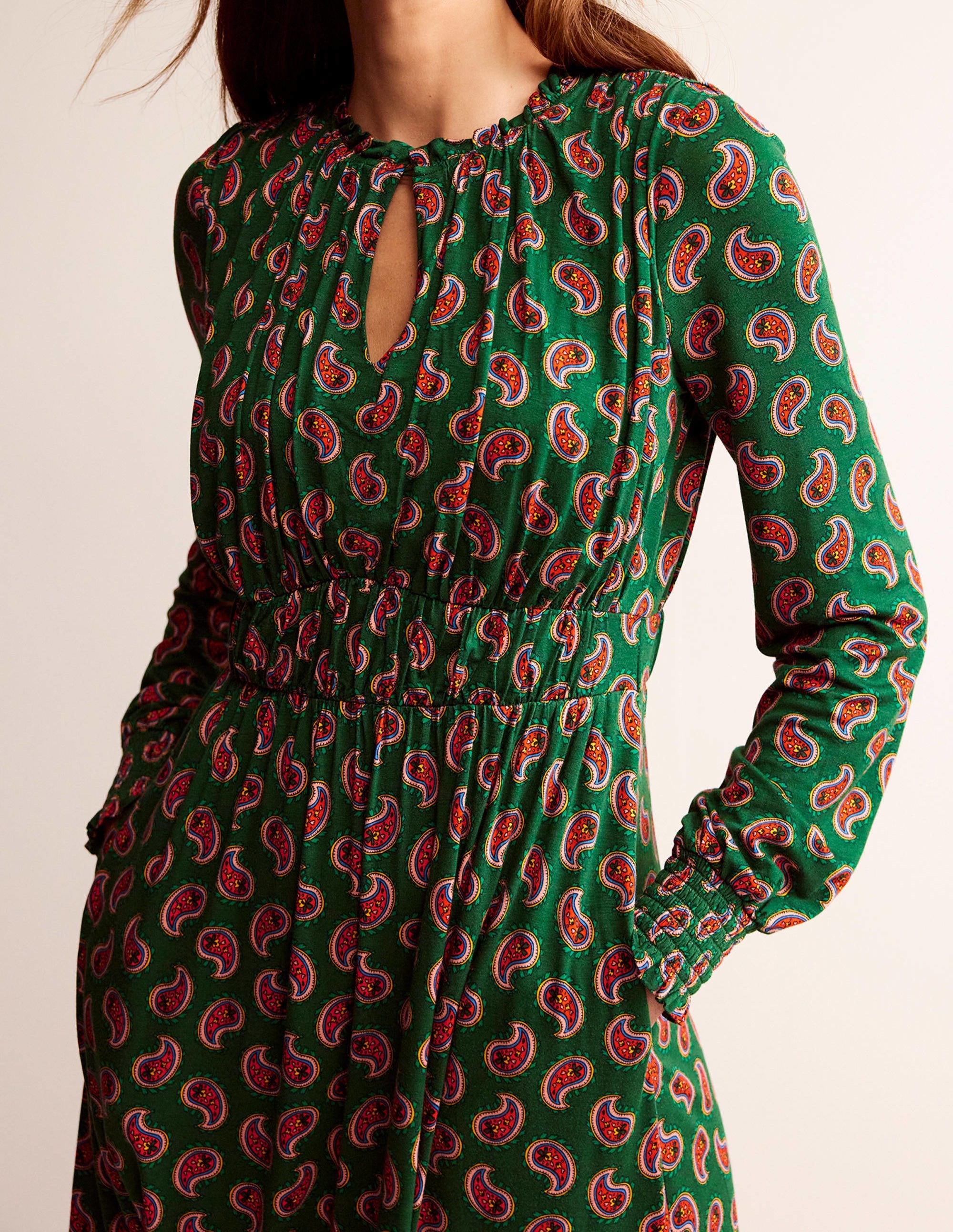 Rosanna Long Sleeve Tea Dress-Amazon Green, Paisley Bunch - Image 2