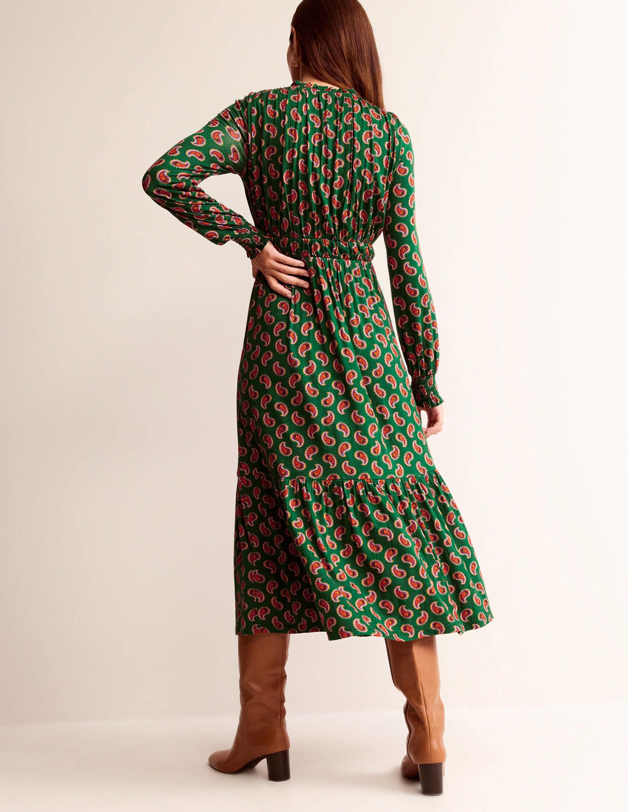 Rosanna Long Sleeve Tea Dress-Amazon Green, Paisley Bunch - Image 3