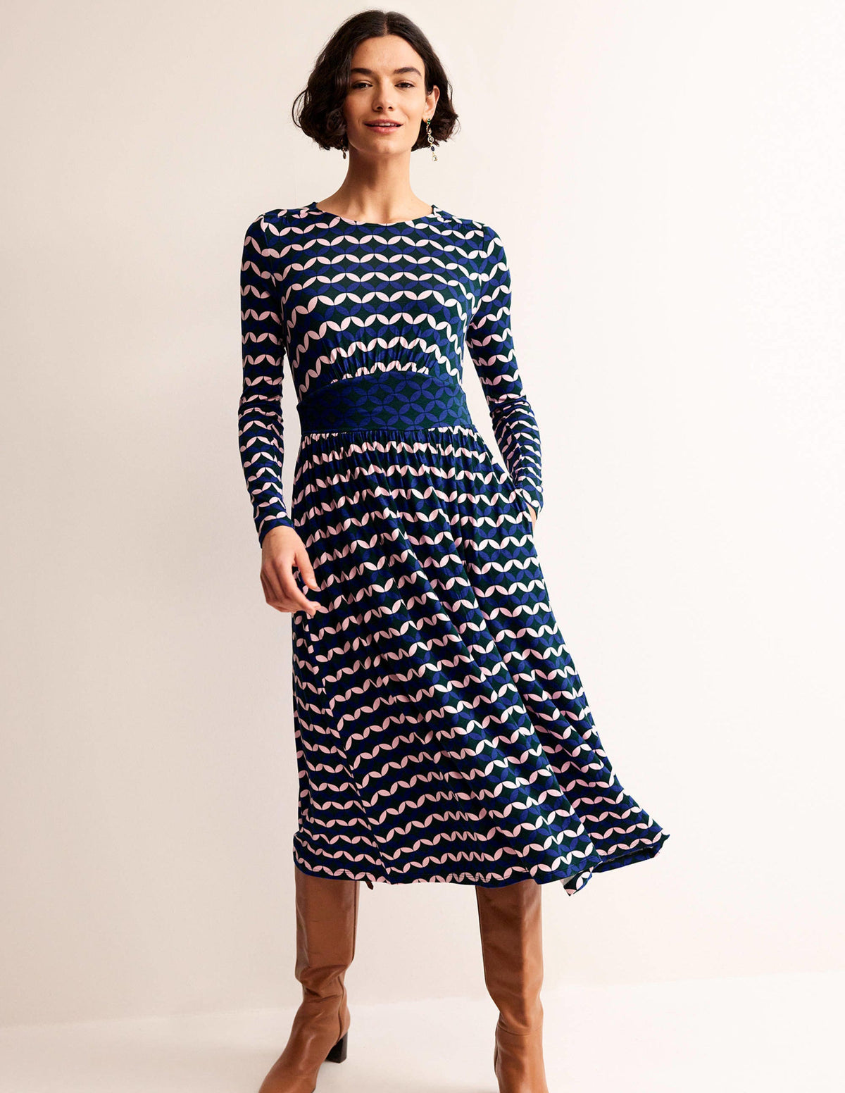 Thea Long Sleeve Midi Dress-Surf The Web, Diamond Terrace - Image 1