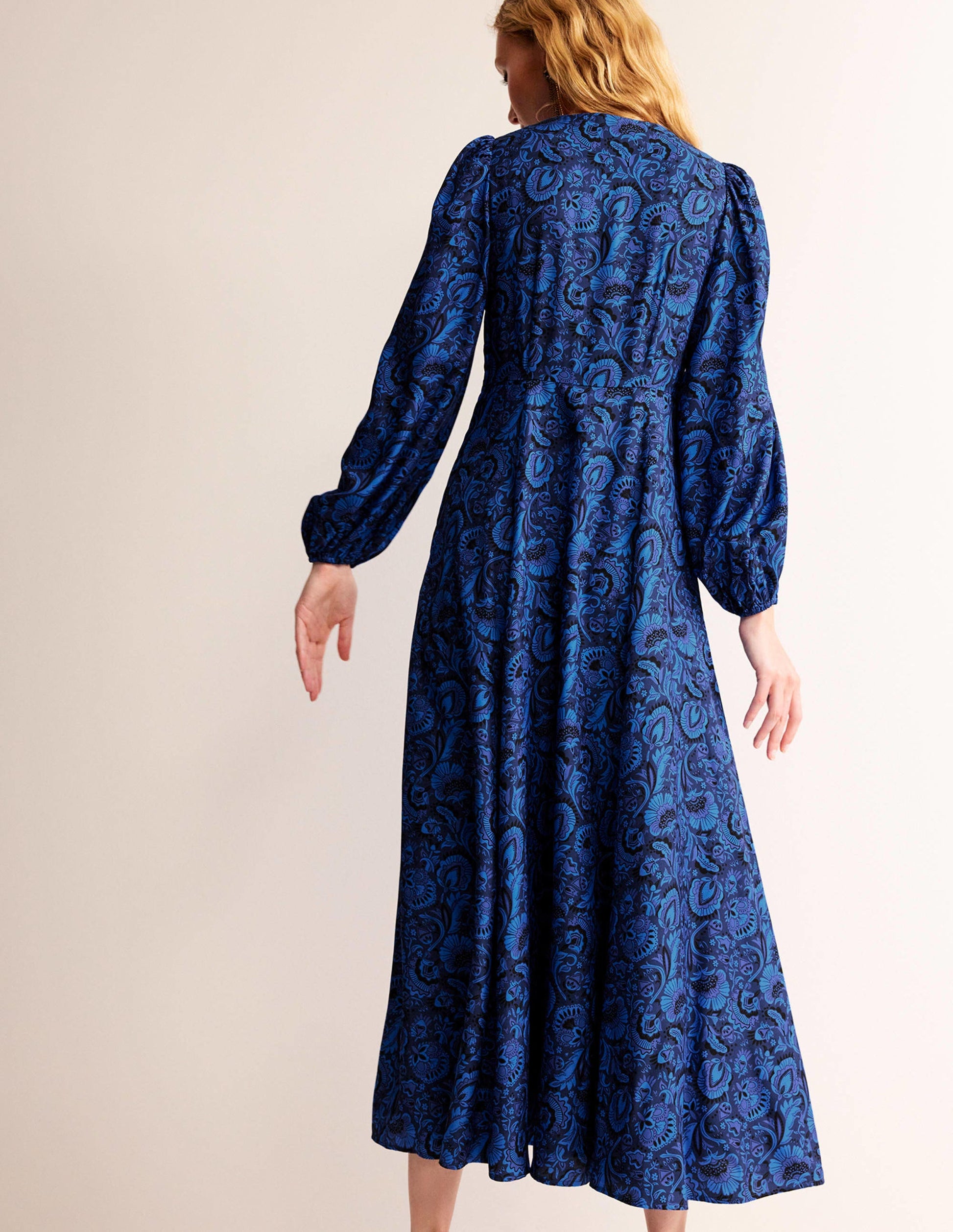 Blouson Sleeve Maxi Tea Dress-Bright Cobalt, Florist-3