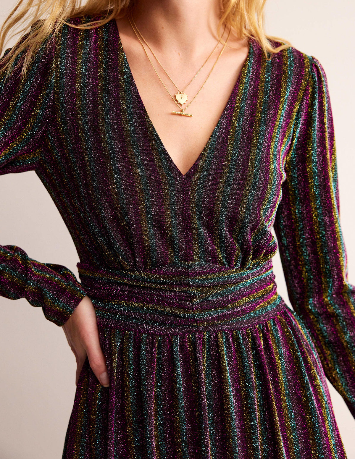 Ruched Sparkle Midi Dress-Multi Stripe-2