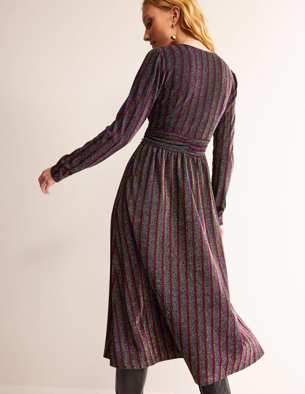 Ruched Sparkle Midi Dress-Multi Stripe-3