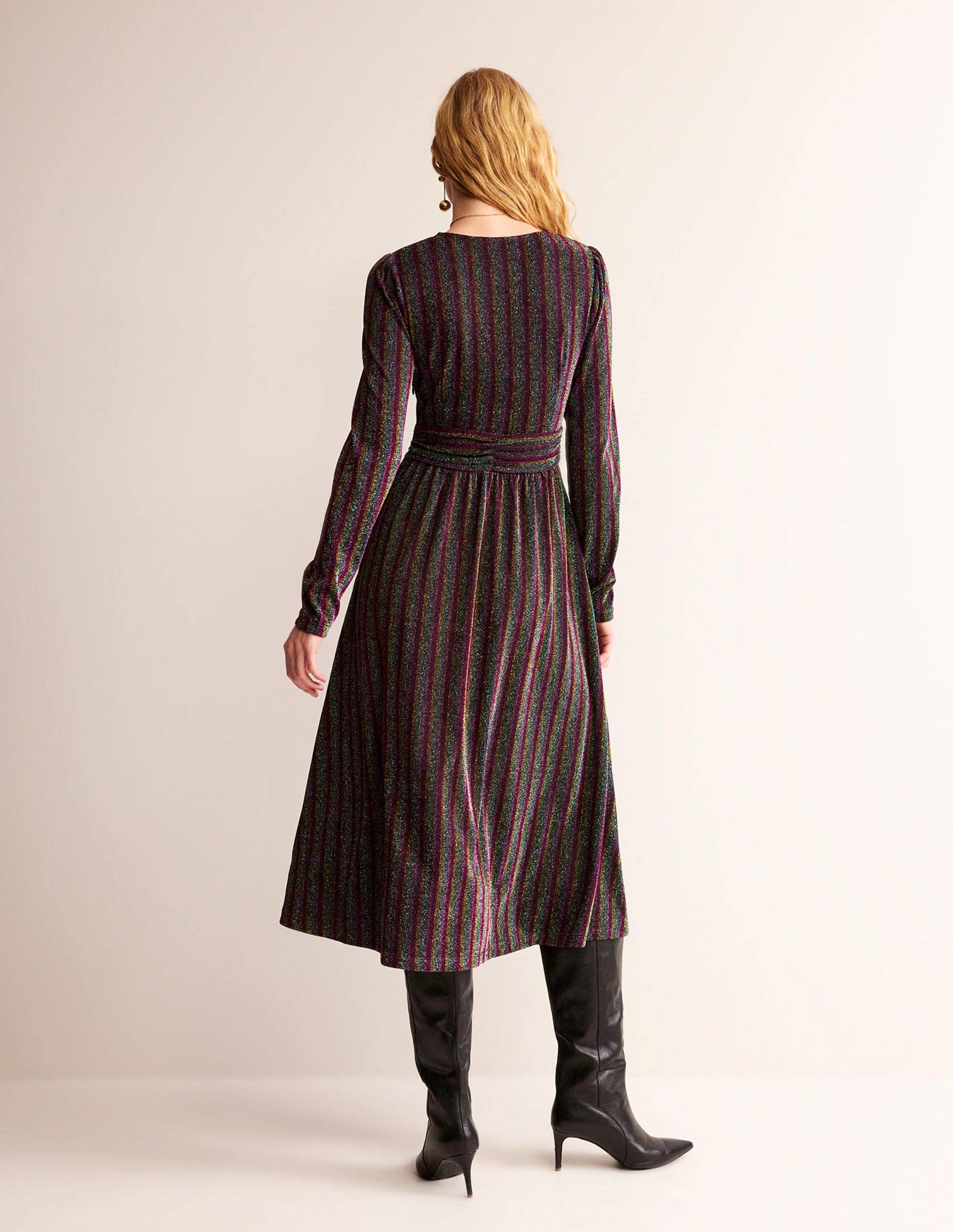 Ruched Sparkle Midi Dress-Multi Stripe-6