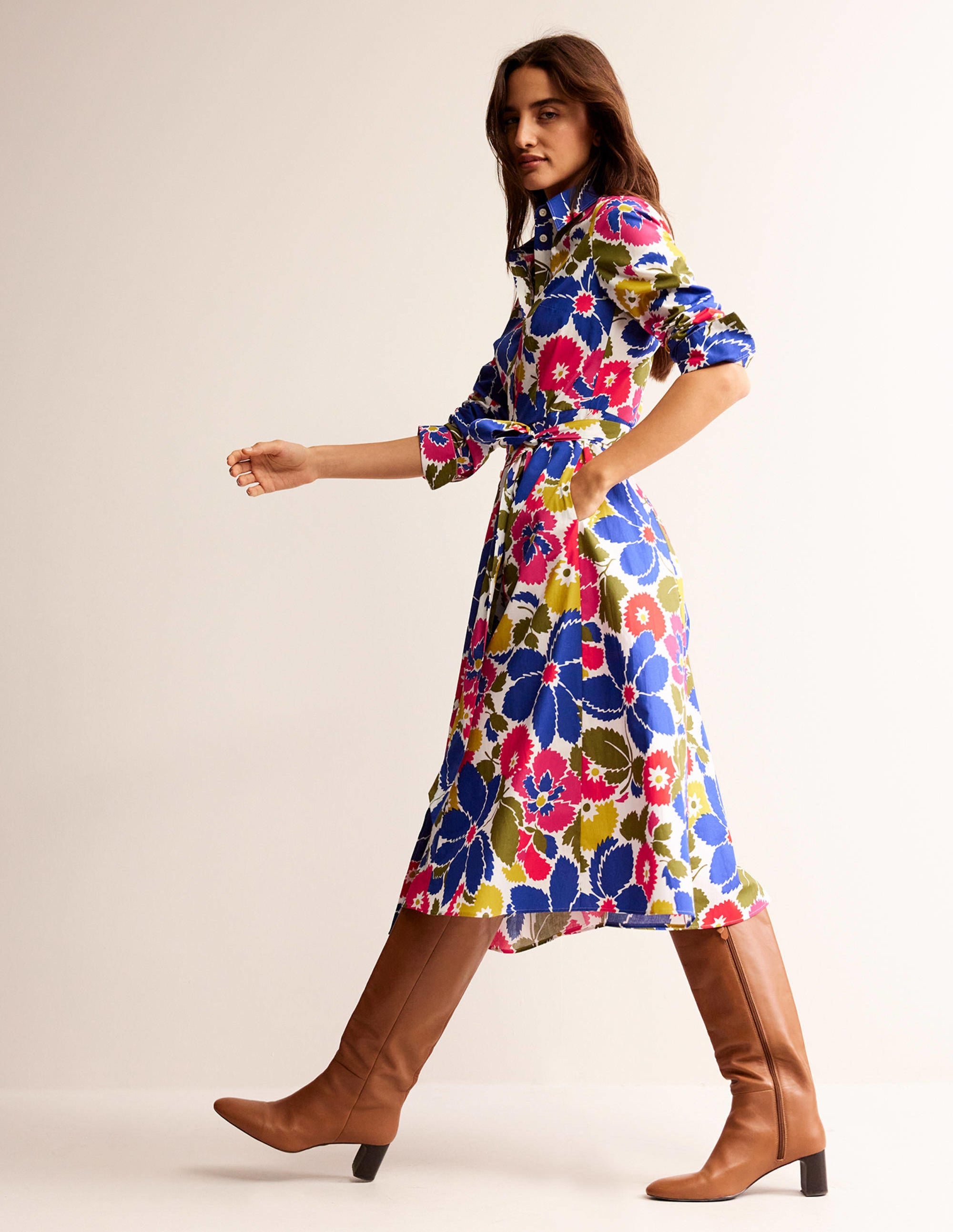 Amy Cotton Midi Shirt Dress-Multi, Bloomsbury Pop - Image 1