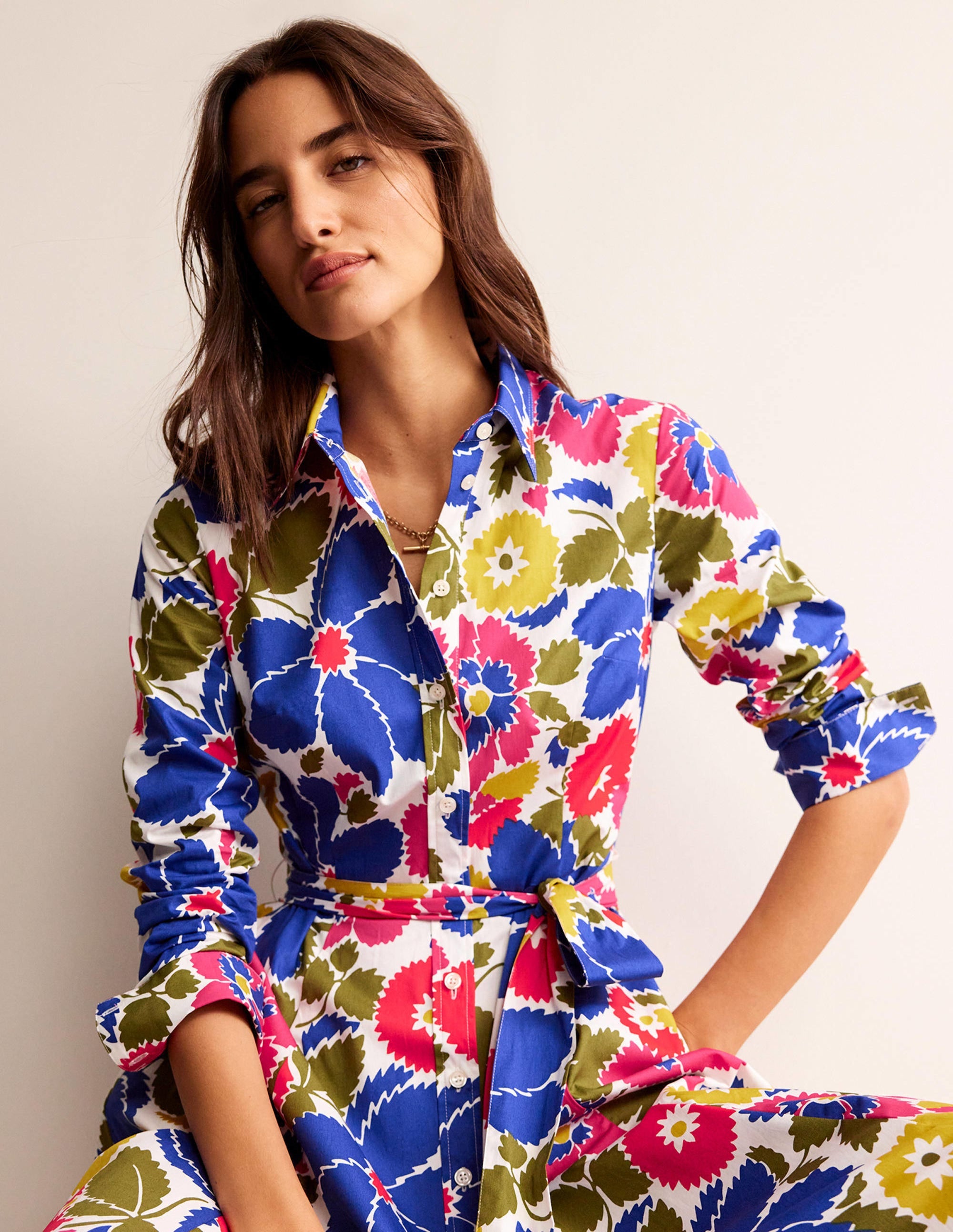 Amy Cotton Midi Shirt Dress-Multi, Bloomsbury Pop - Image 2