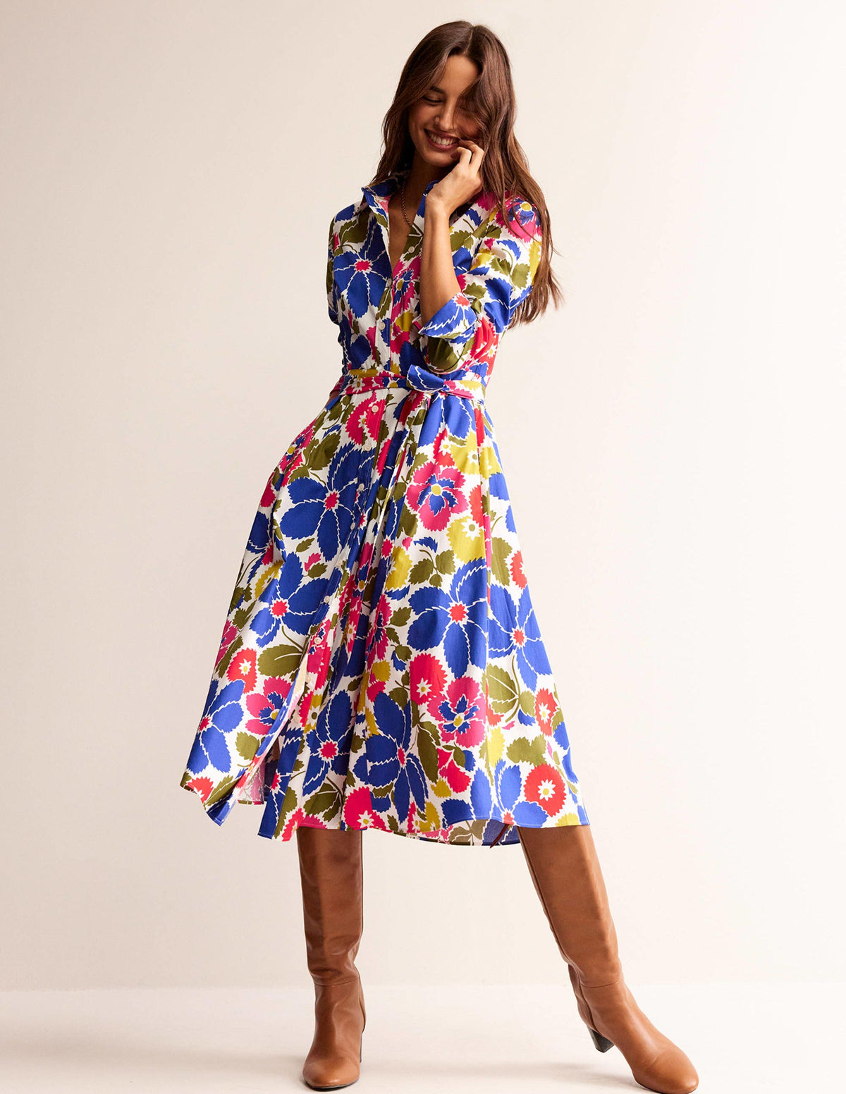Amy Cotton Midi Shirt Dress-Multi, Bloomsbury Pop - Image 4