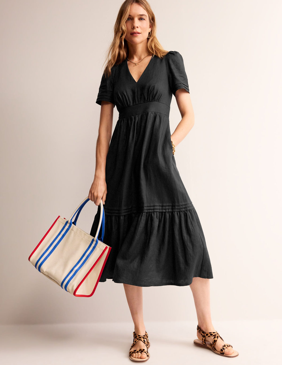 Eve Linen Midi Dress-Black - Image 1