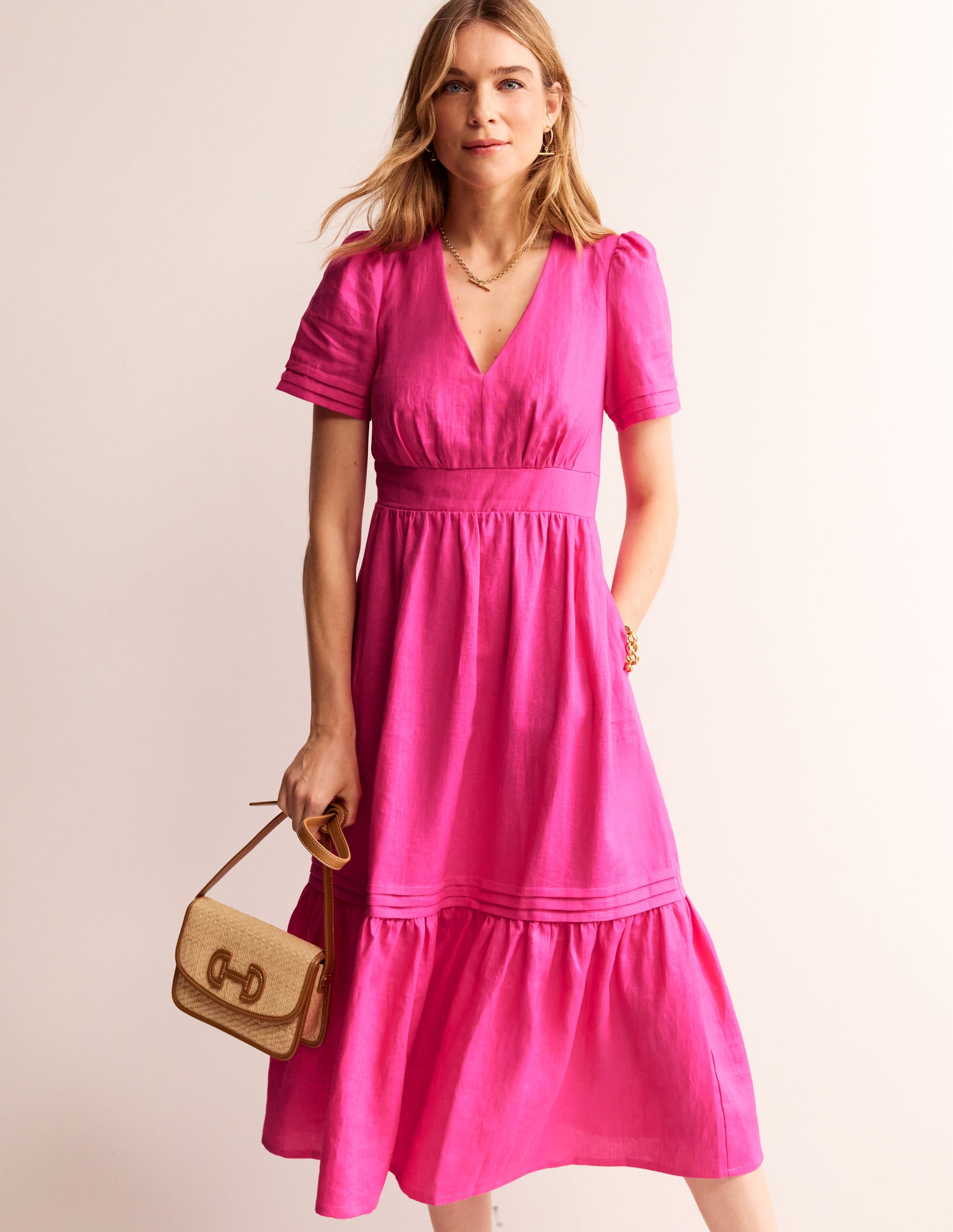 Eve Linen Midi Dress-Pop Pansy - Image 1