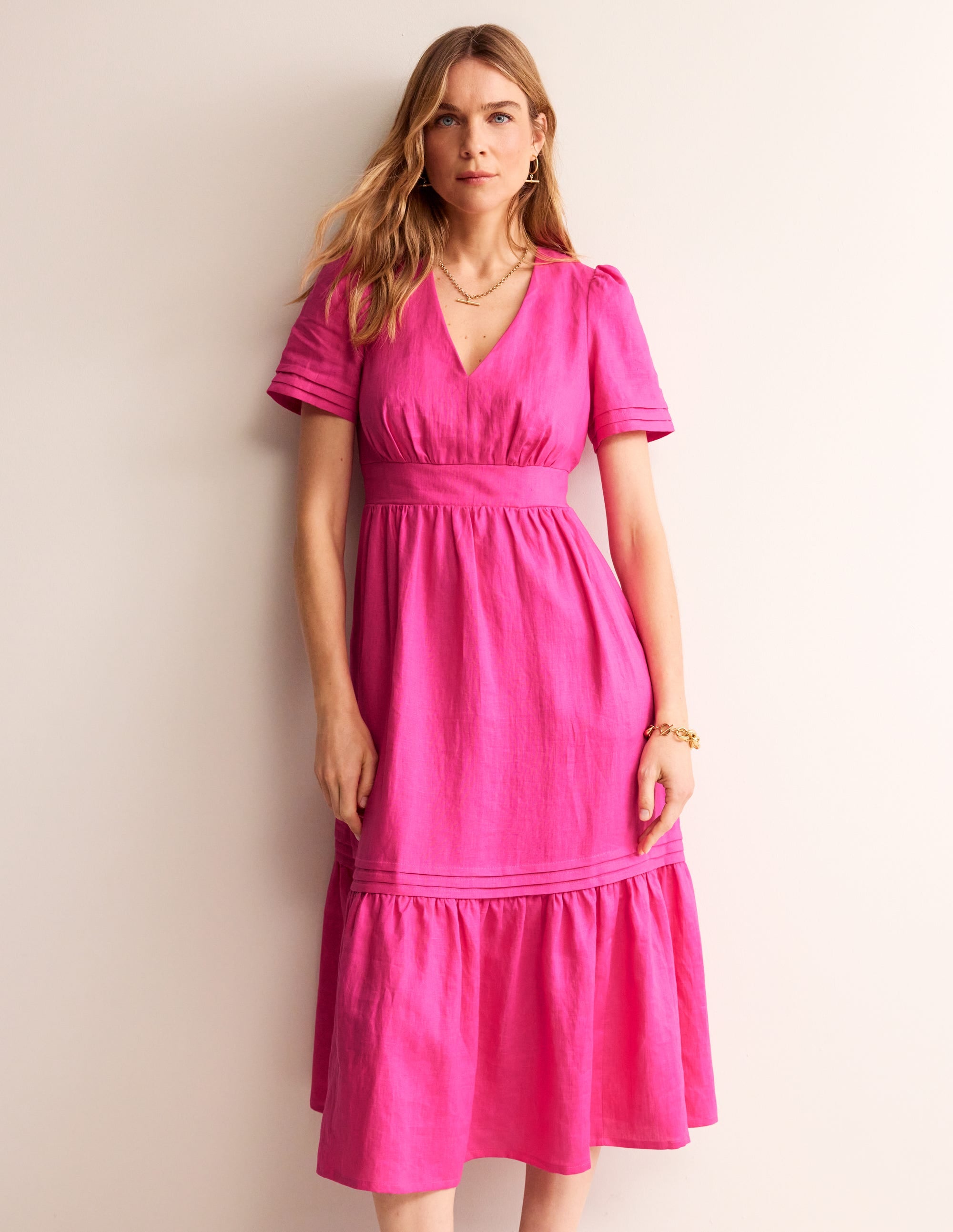 Eve Linen Midi Dress-Pop Pansy - Image 4