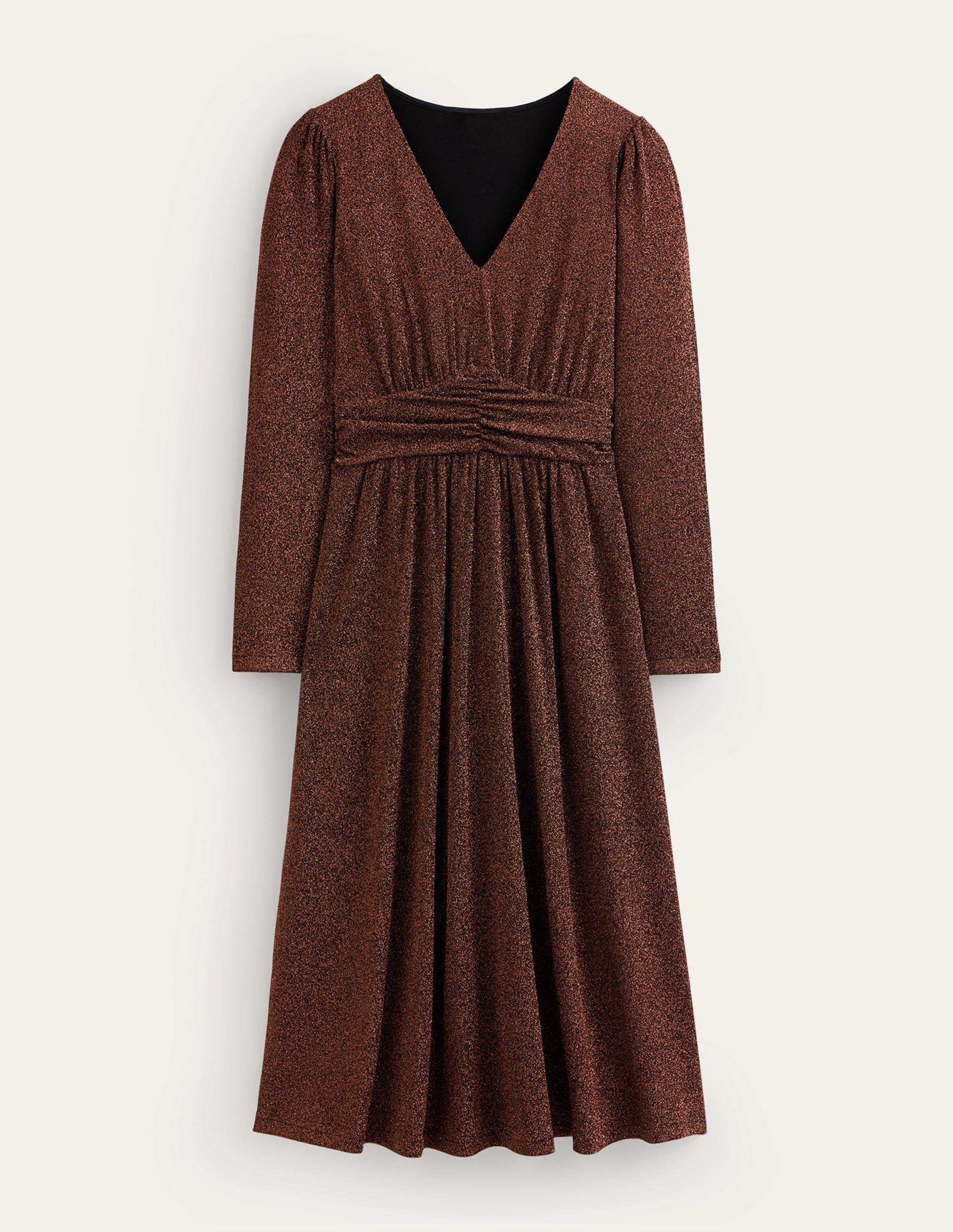 Ruched Waist Sparkle Dress-Copper-5