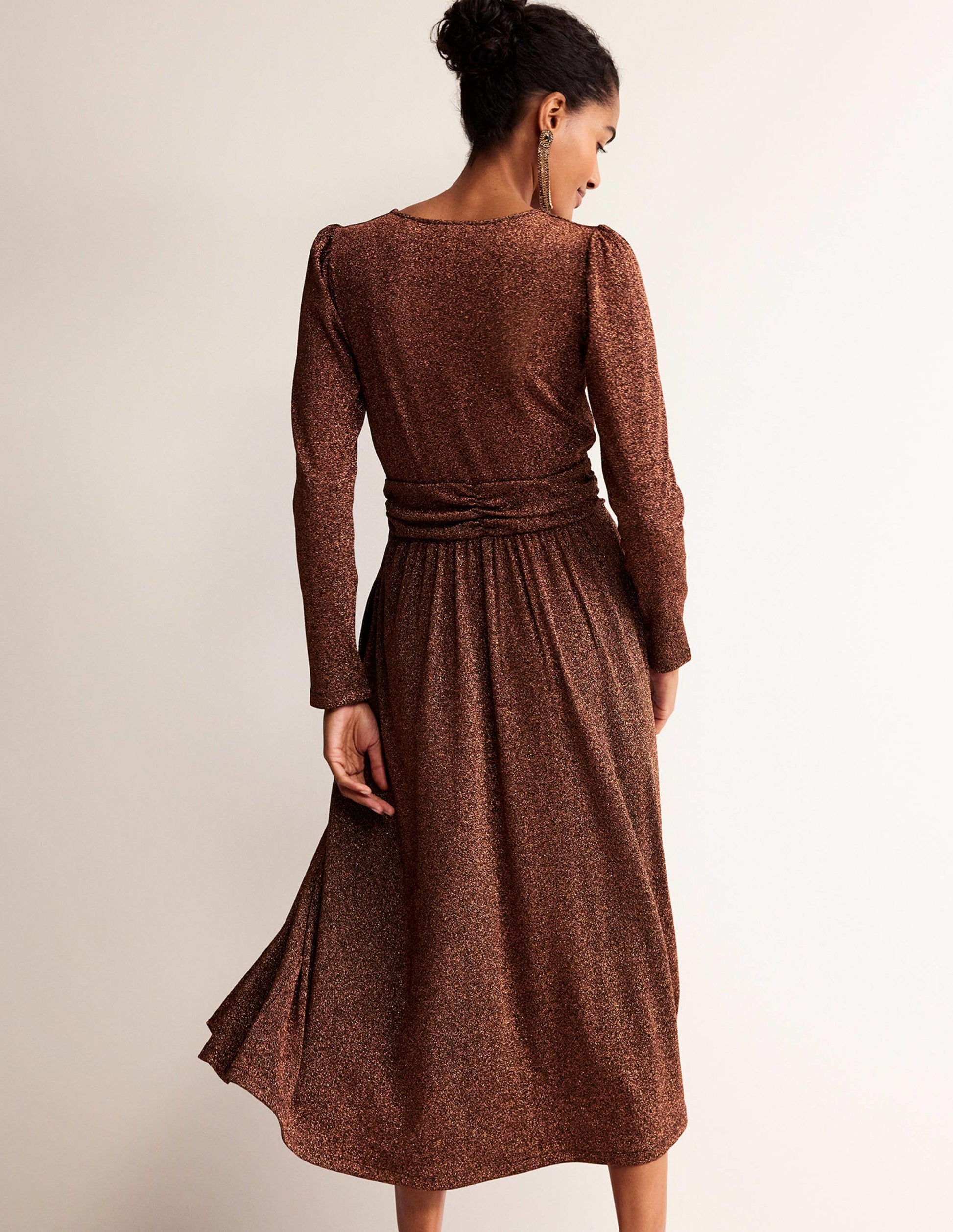 Ruched Waist Sparkle Dress-Copper-3