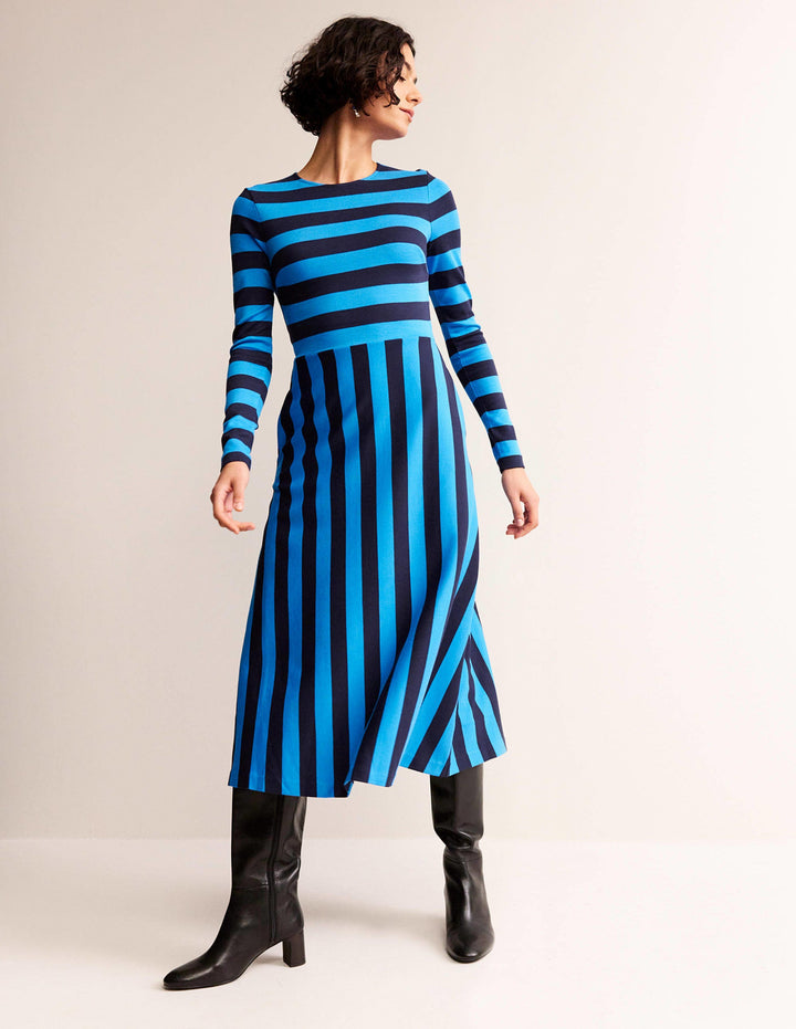 Stripe Jersey Midi Dress-Navy, Brilliant Blue Stripe