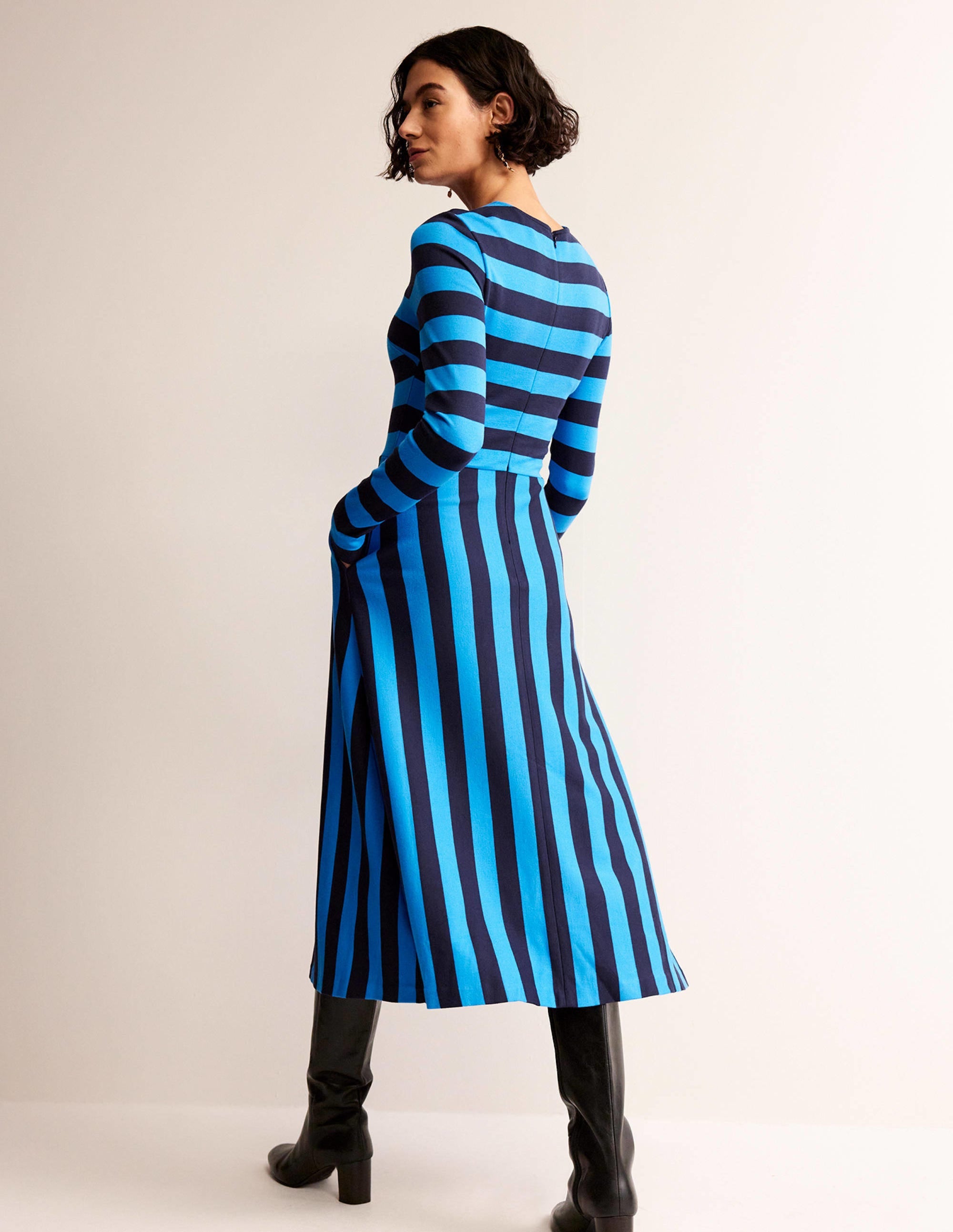 Stripe Jersey Midi Dress-Navy, Brilliant Blue Stripe - Image 3
