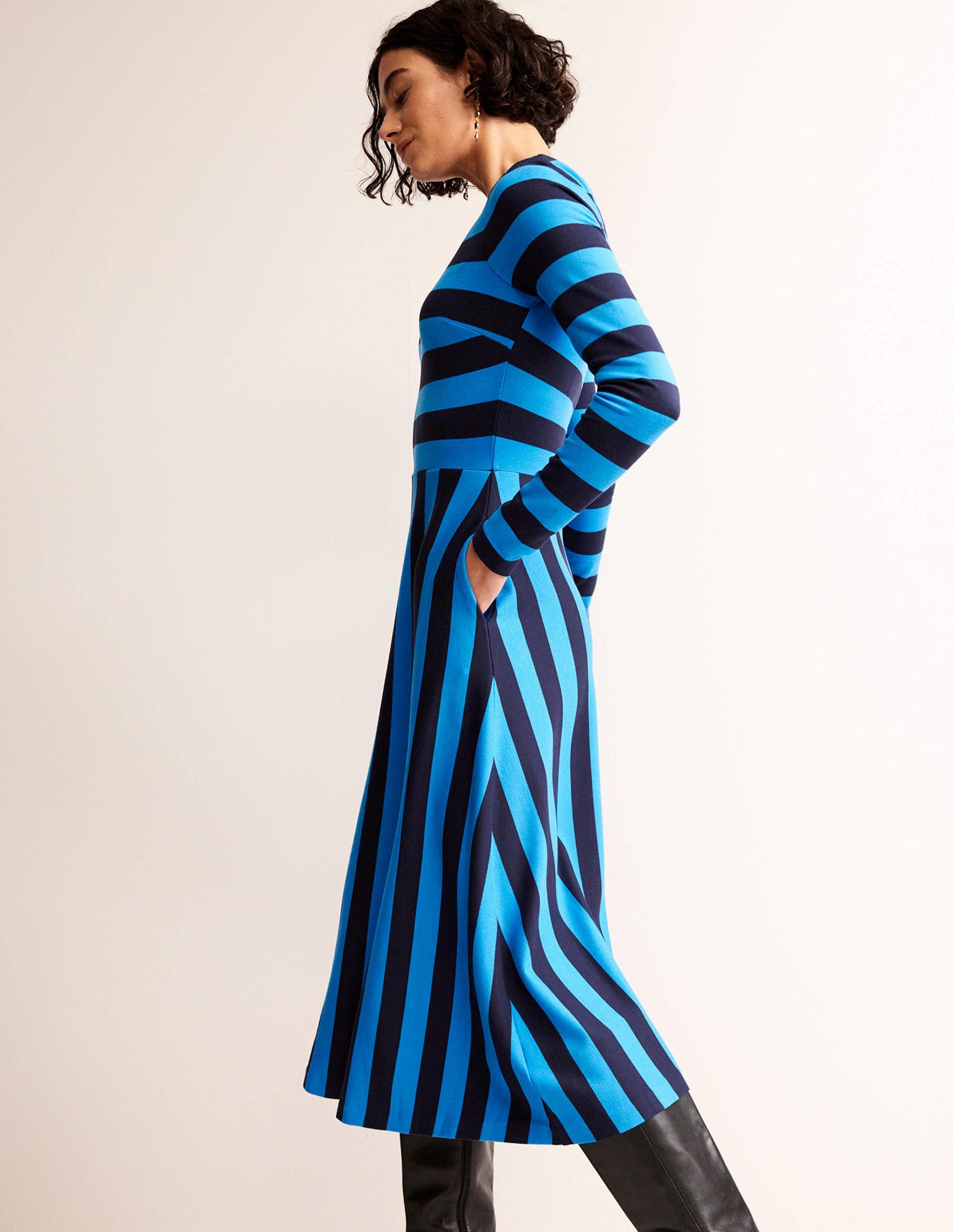 Stripe Jersey Midi Dress-Navy, Brilliant Blue Stripe-4