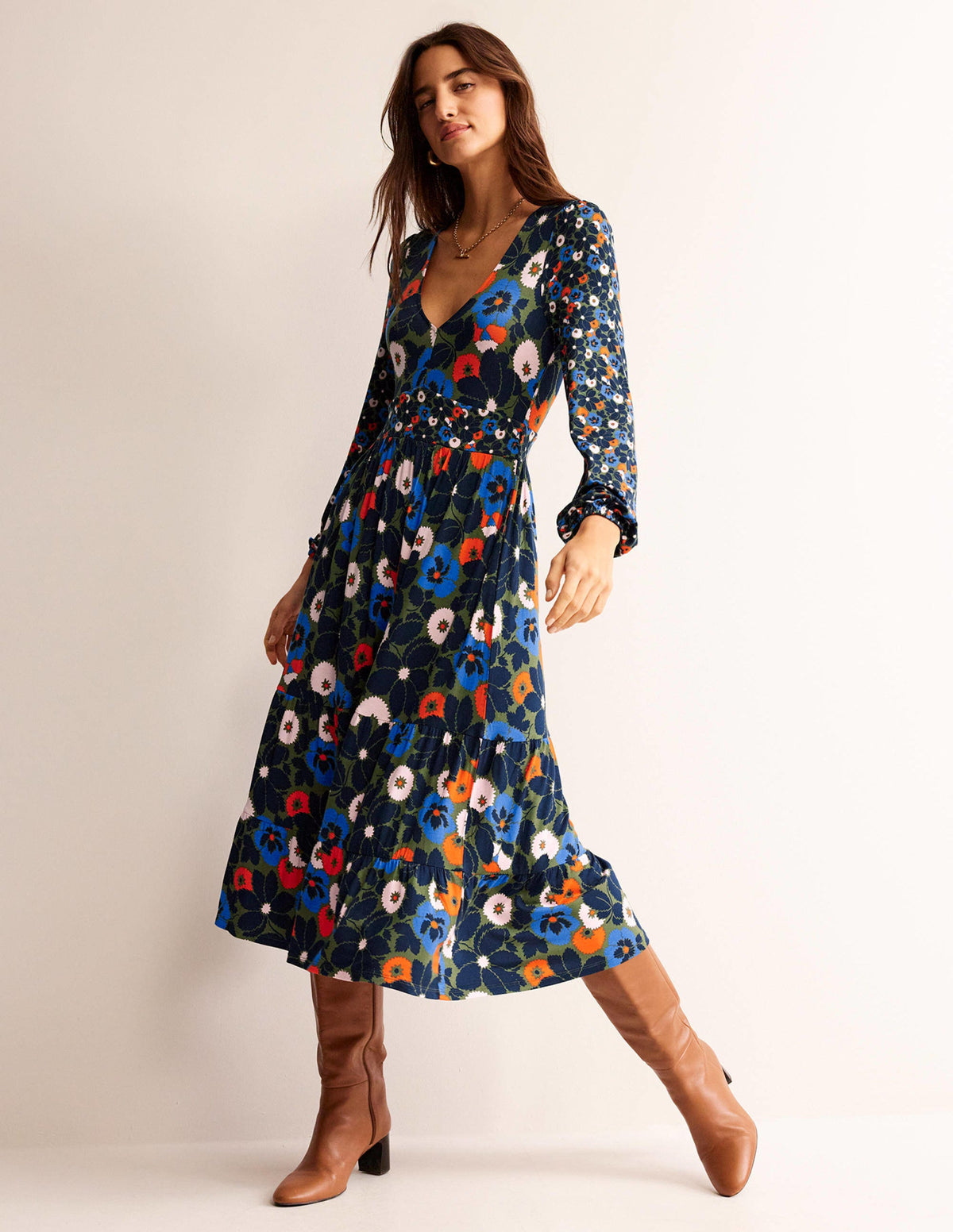 Hotch Potch V-Neck Midi Dress-Moss,  Bloomsbury Pop-1