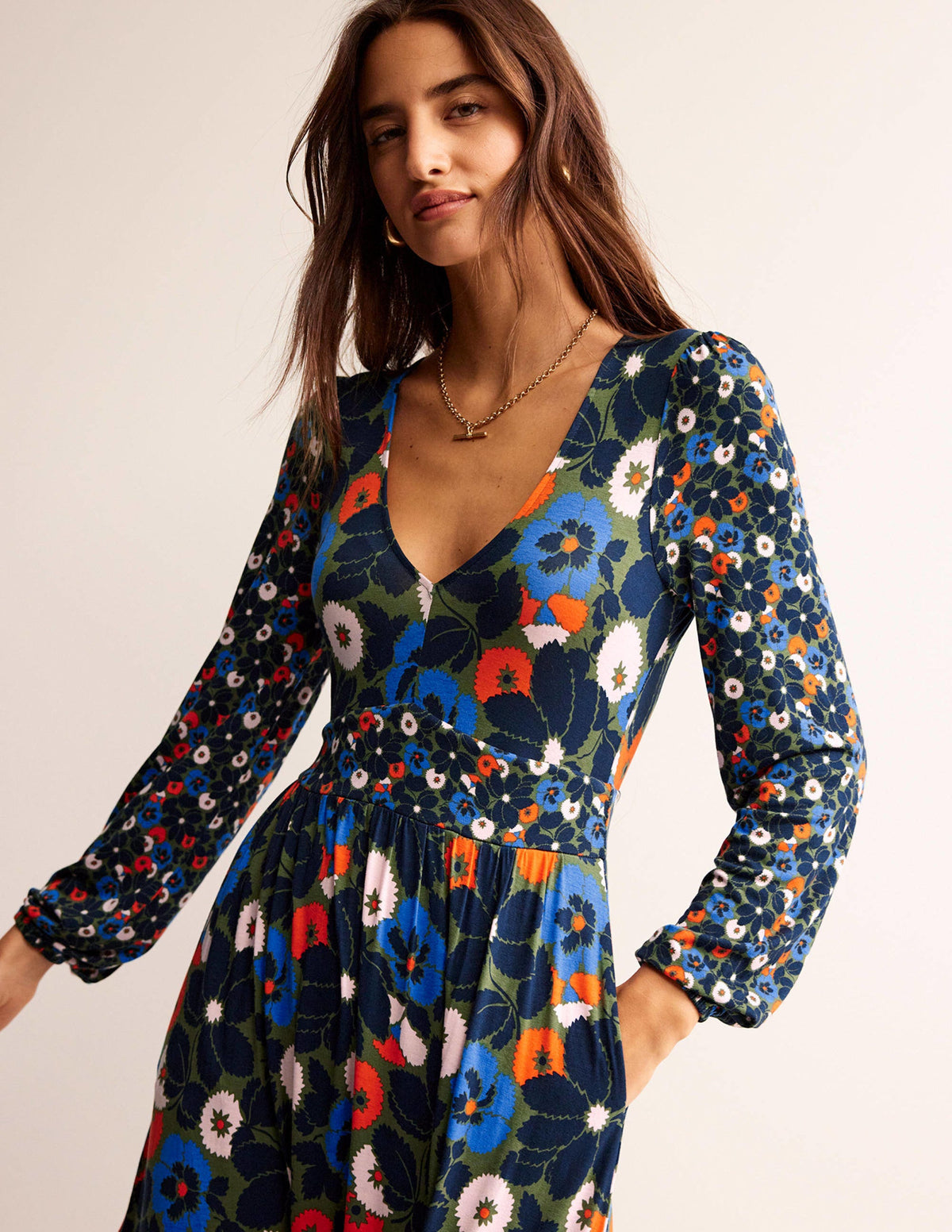 Hotch Potch V-Neck Midi Dress-Moss,  Bloomsbury Pop - Image 2