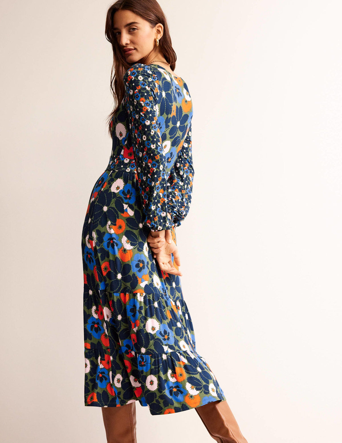 Hotch Potch V-Neck Midi Dress-Moss,  Bloomsbury Pop-3