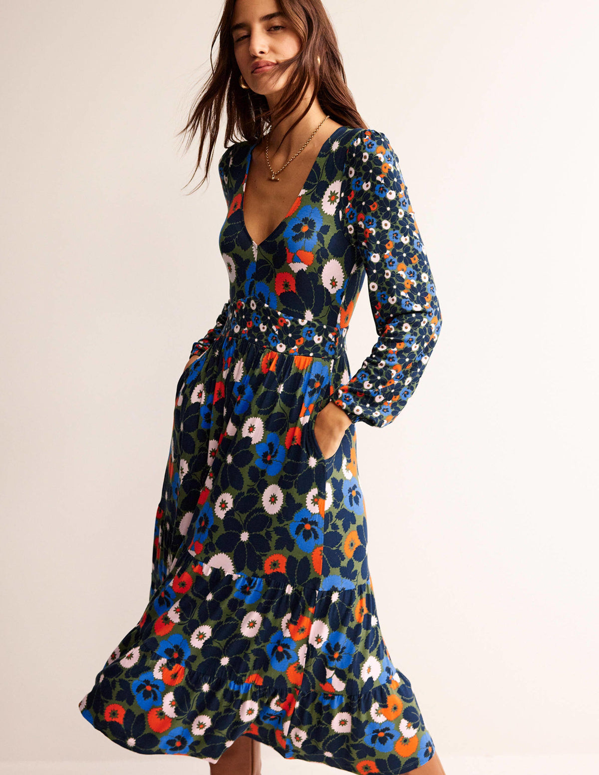 Hotch Potch V-Neck Midi Dress-Moss,  Bloomsbury Pop - Image 4