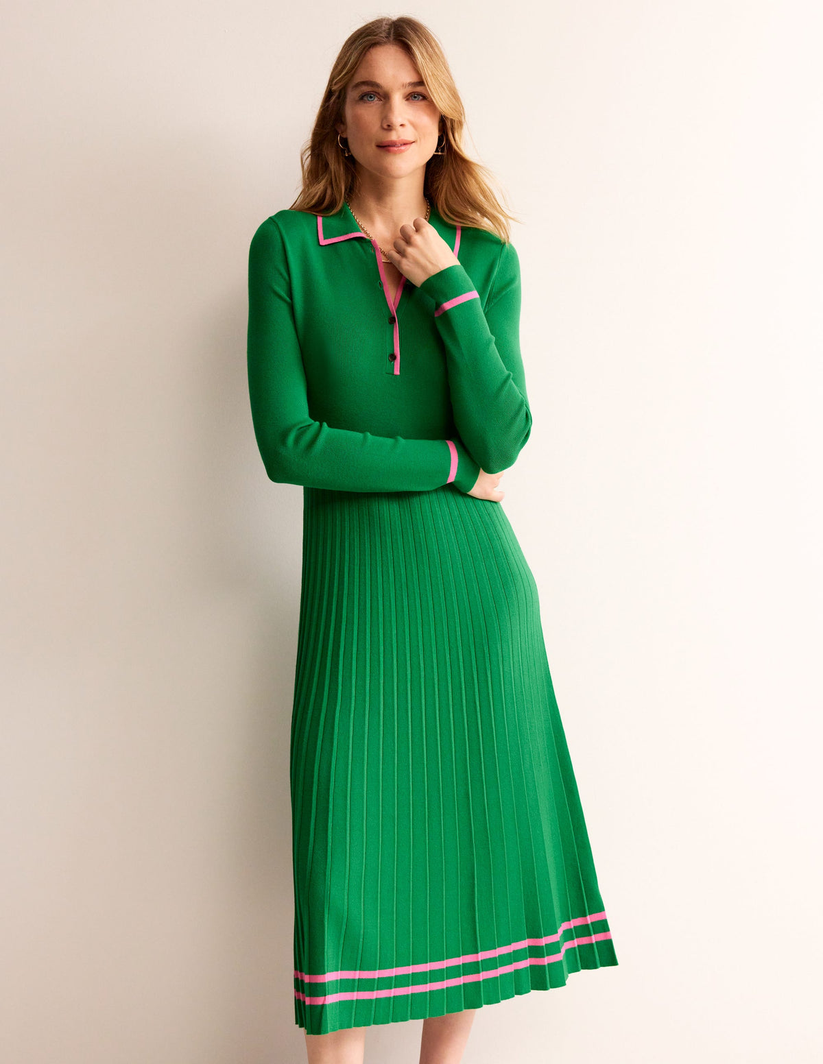 Mollie Pleated Knitted Dress-Green Sangria Sunset - Image 4