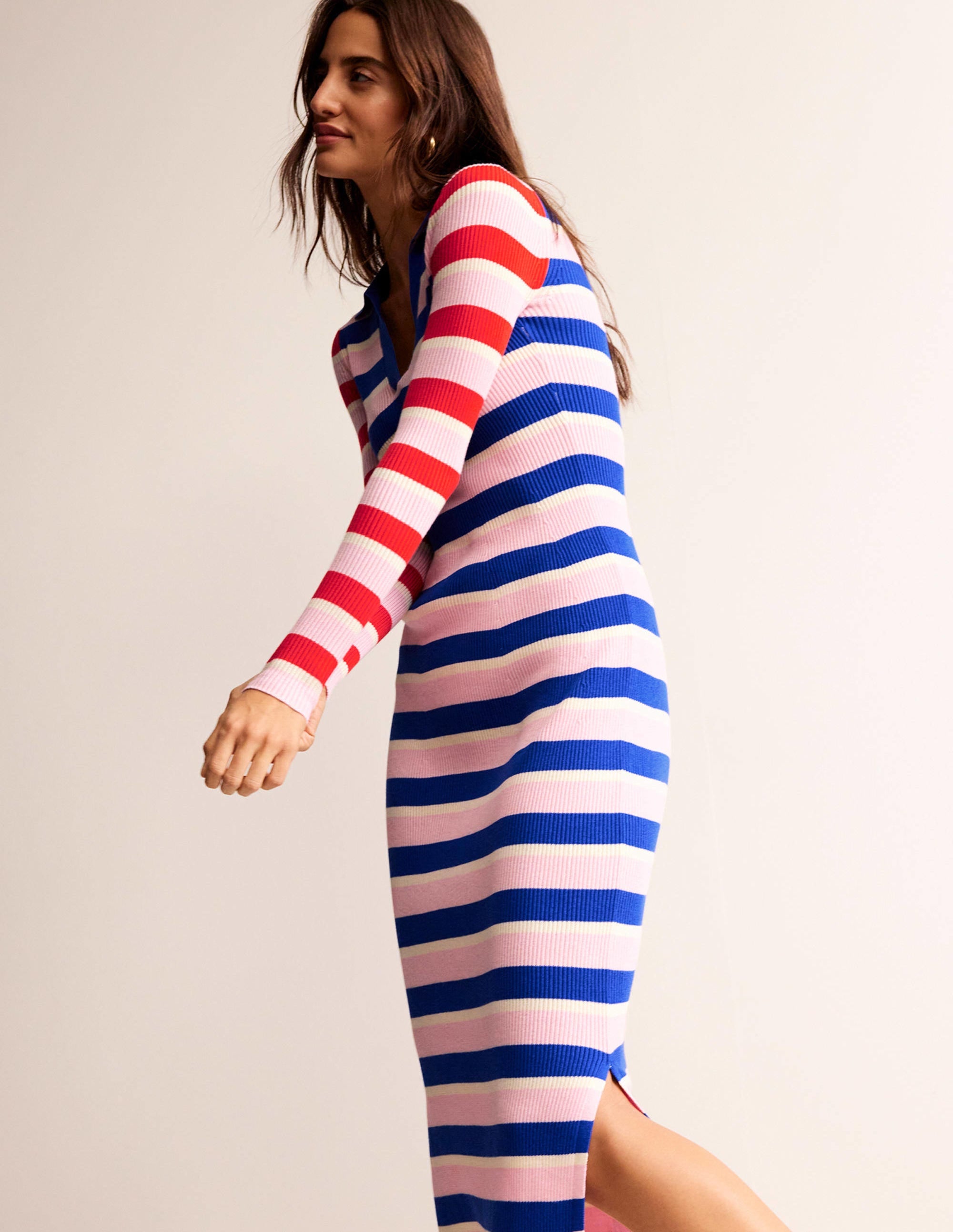 Collared Rib Dress-Orchid Pink, Warm Ivory - Image 1