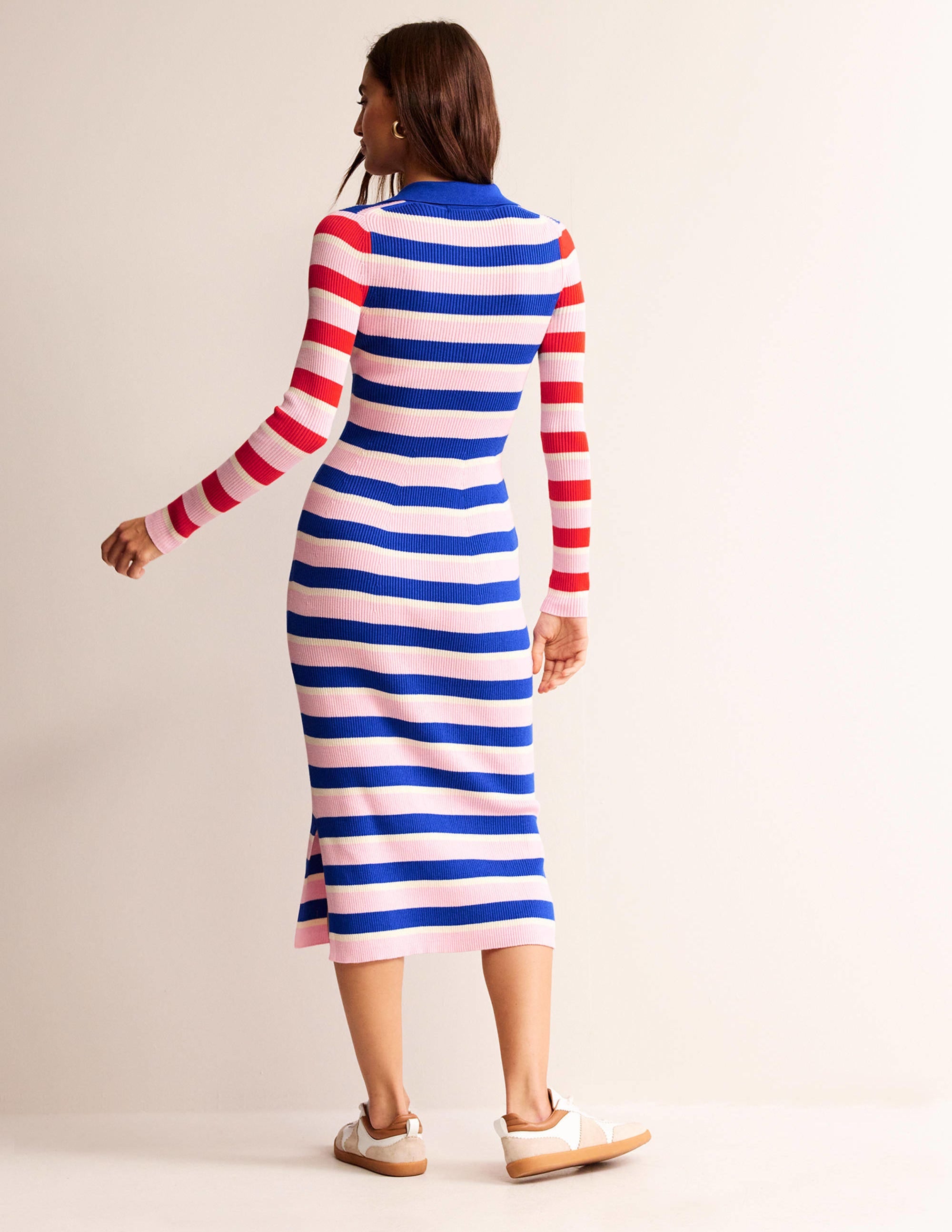 Collared Rib Dress-Orchid Pink, Warm Ivory - Image 4