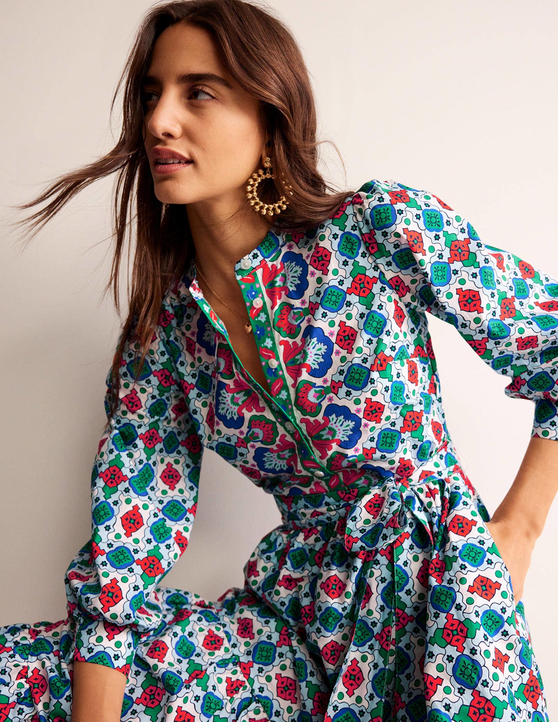 Alba Tiered Cotton Maxi Dress-Multi, Coastal Tile-1