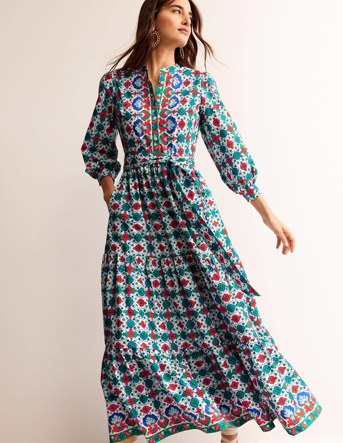 Alba Tiered Cotton Maxi Dress-Multi, Coastal Tile - Image 2