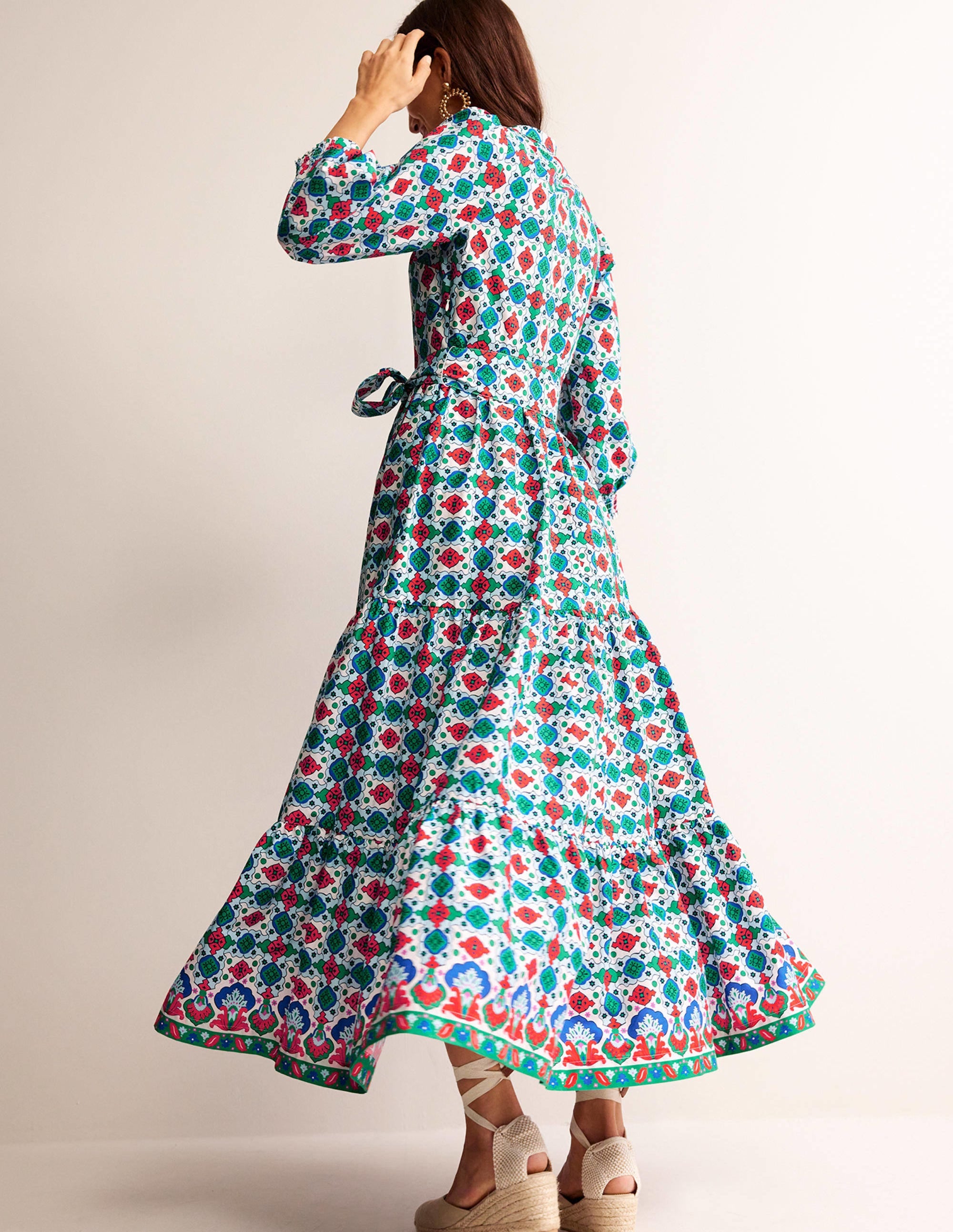 Alba Tiered Cotton Maxi Dress-Multi, Coastal Tile - Image 3