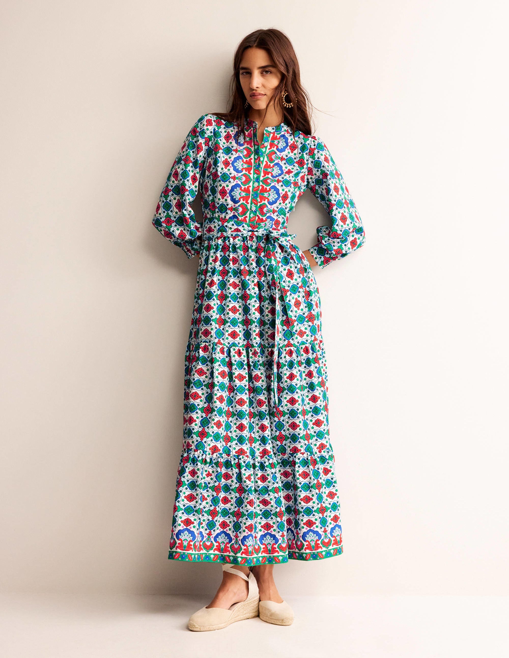 Alba Tiered Cotton Maxi Dress-Multi, Coastal Tile - Image 4