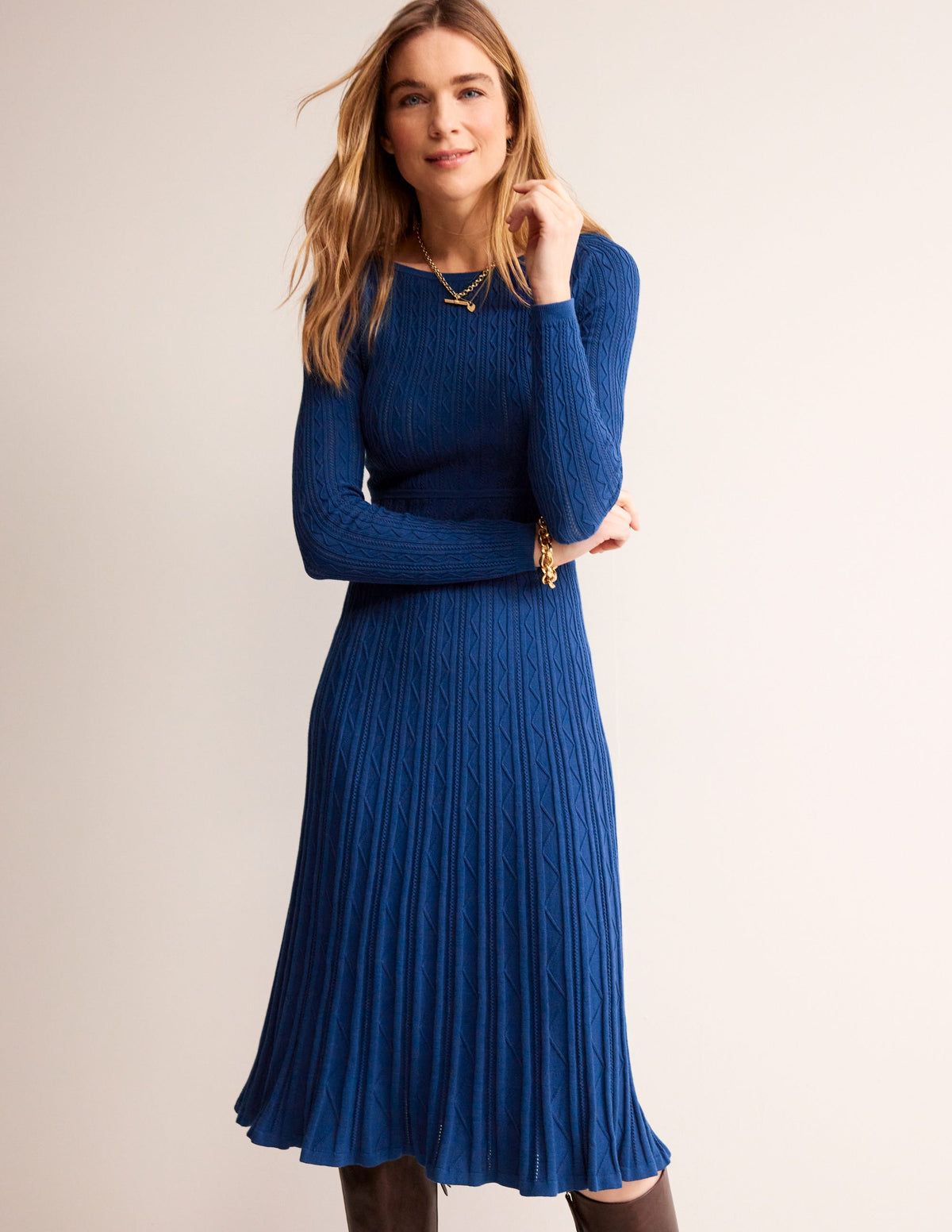 Imogen Empire Knitted Dress-Navy Peony - Image 1