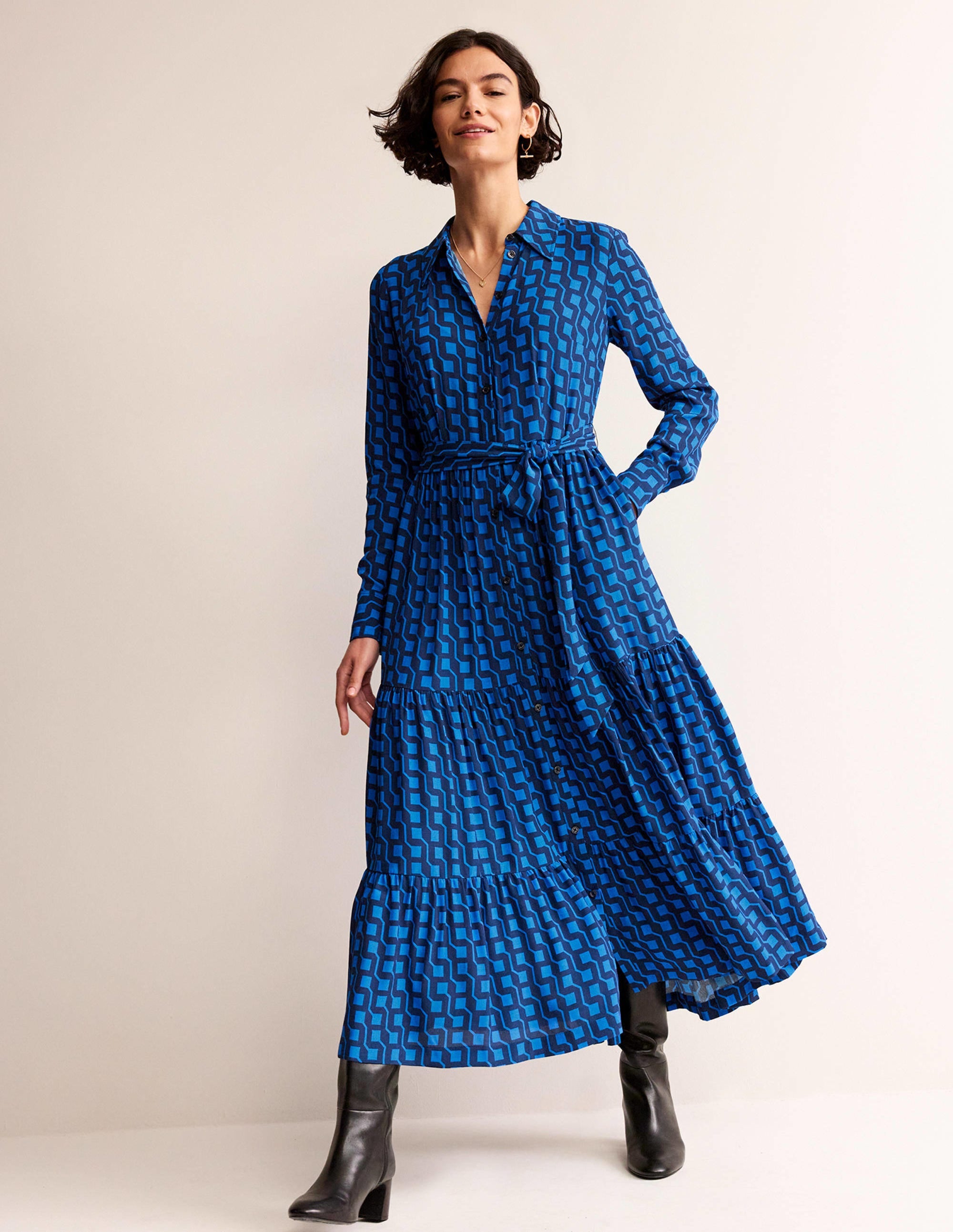 Flo Midi Shirt Dress-Bright Cobalt, Cube Geo - Image 1
