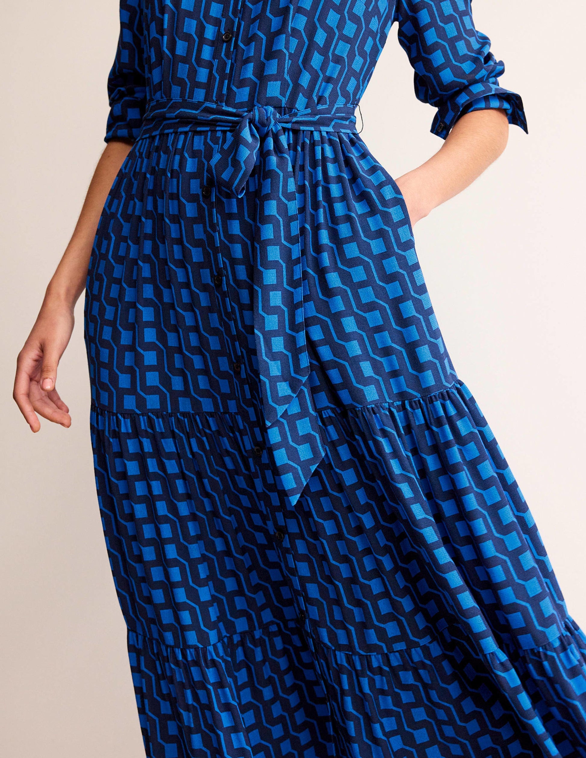 Flo Midi Shirt Dress-Bright Cobalt, Cube Geo-2