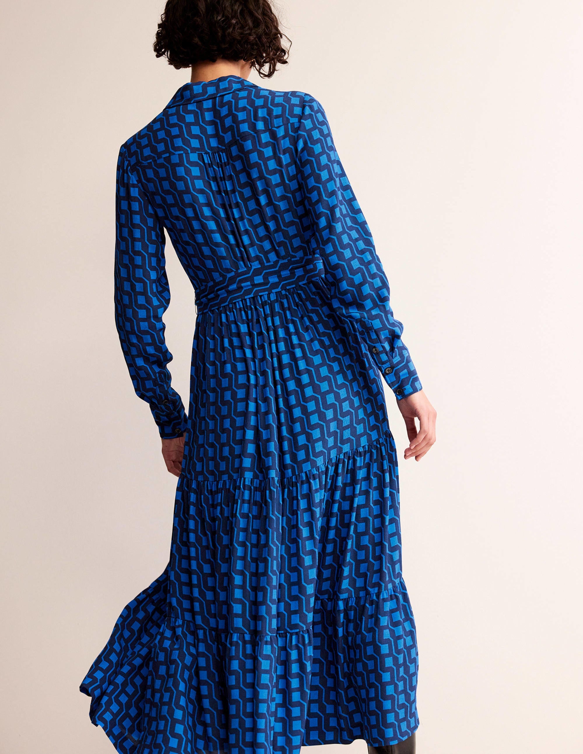 Flo Midi Shirt Dress-Bright Cobalt, Cube Geo - Image 3