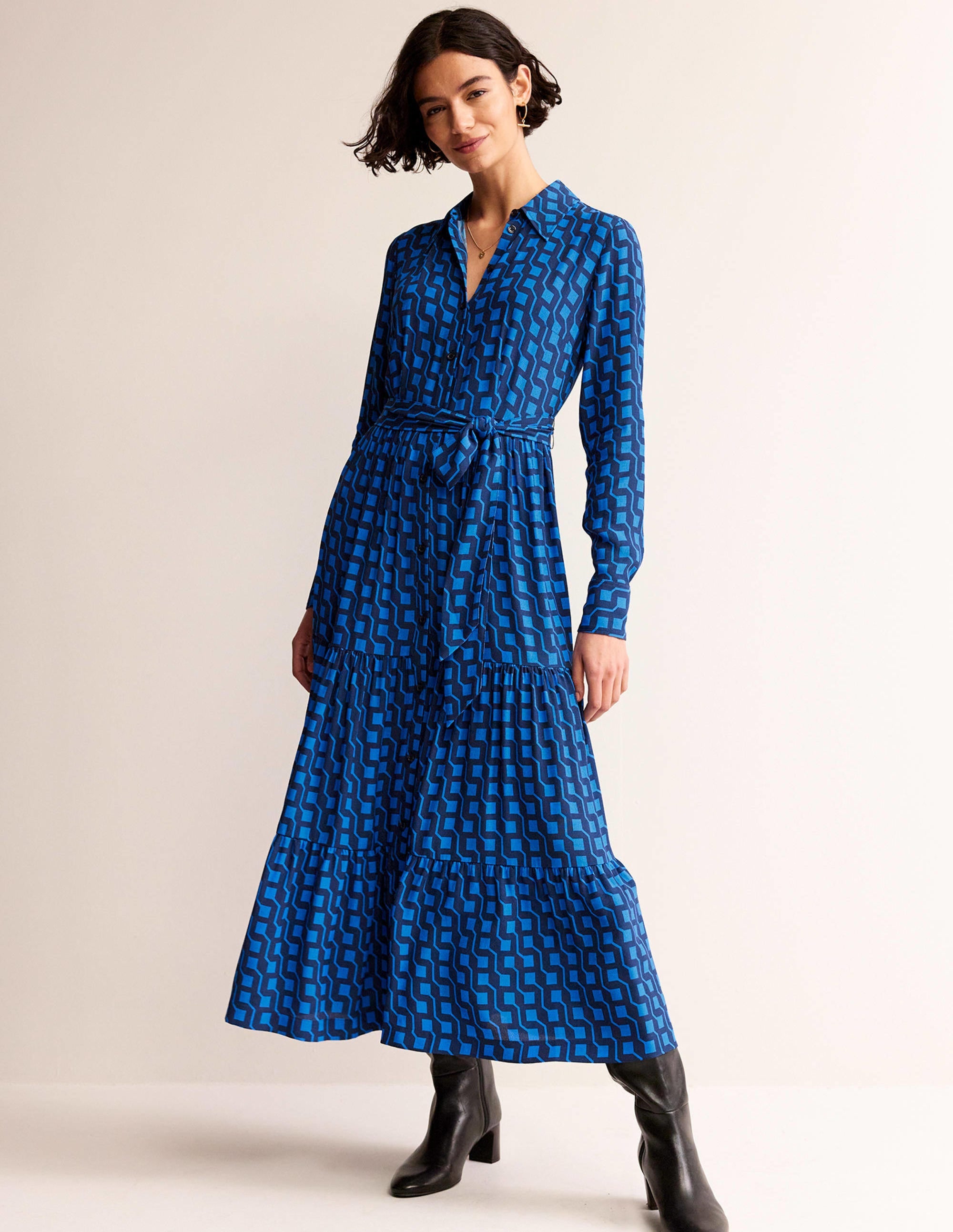 Flo Midi Shirt Dress-Bright Cobalt, Cube Geo - Image 4