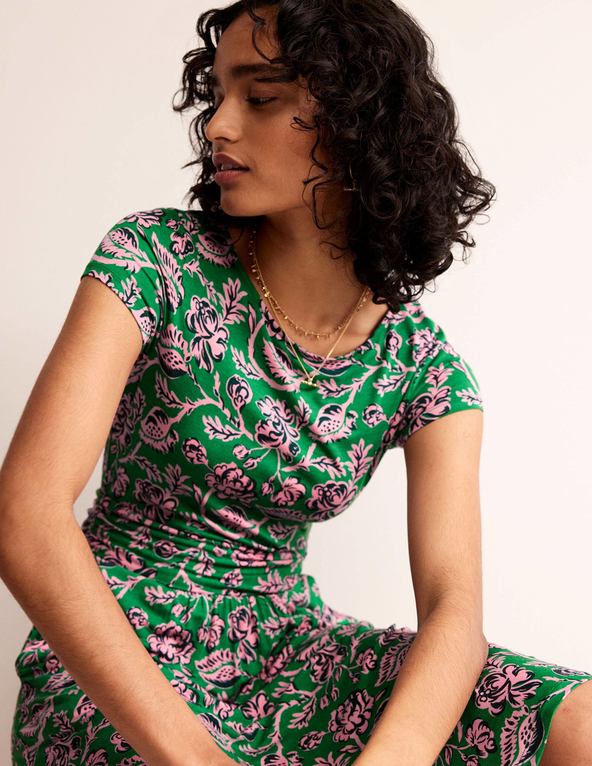 Amelie Jersey Dress-Green Tambourine, Rose Blush - Image 1