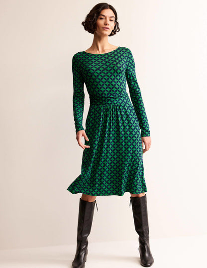 Abigail Jersey Dress-Green, Diamond Terrace-1